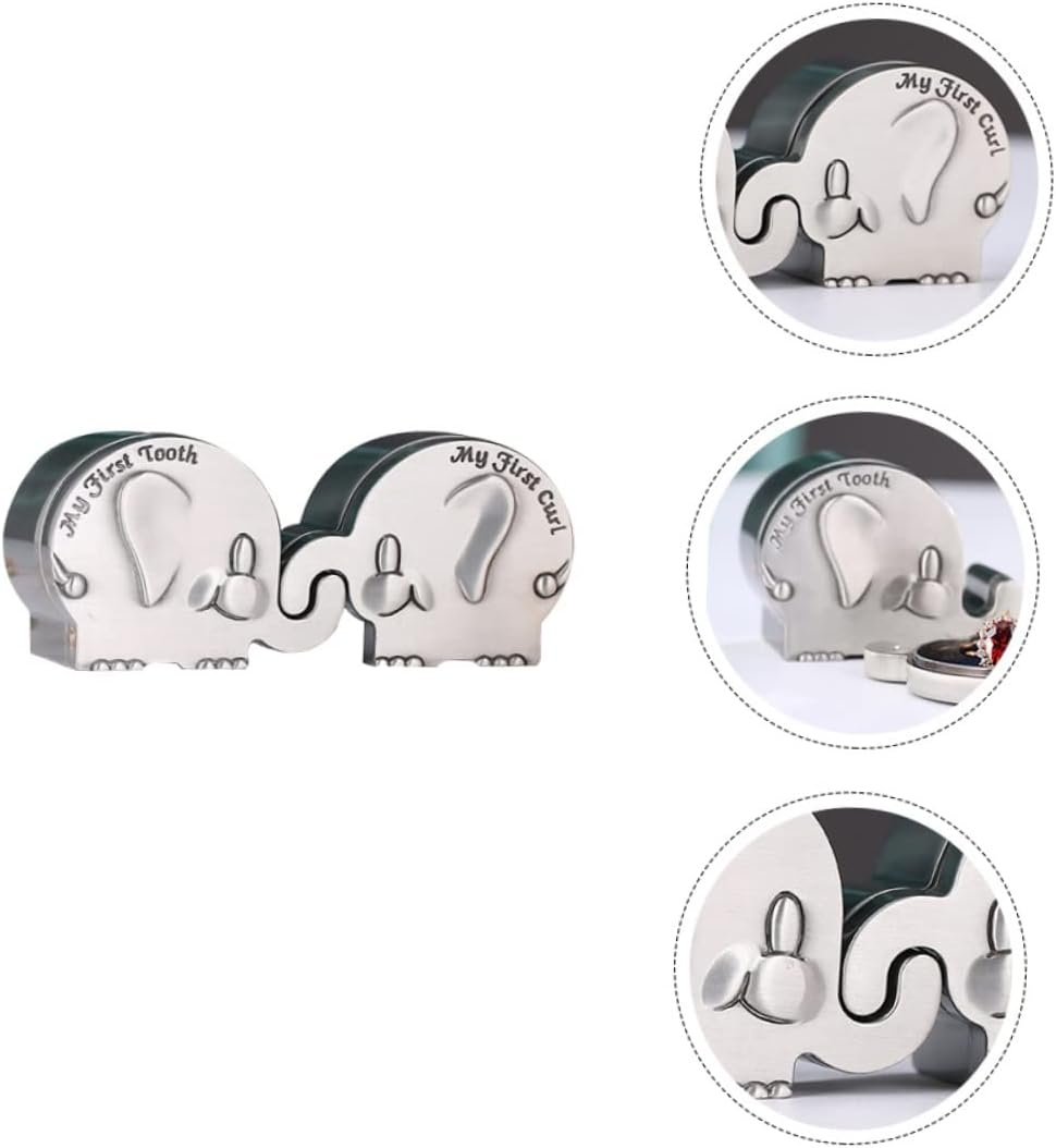 Zinc Alloy Fetal Box First Tooth Curl Keepsake Elephant Shape Storage Box image number 4