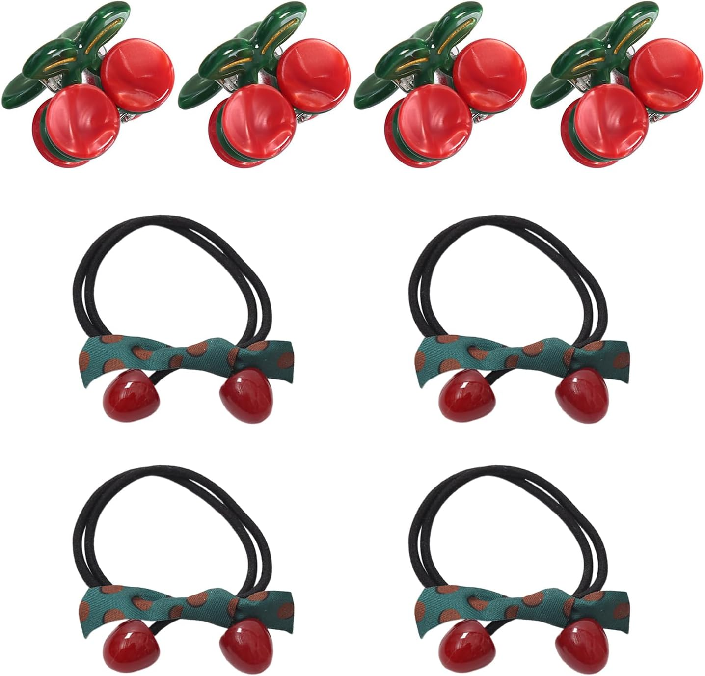 4 Pieces Cherry Hair Pins and 4 Pieces Cherry Hair Rings, Creative Design Hair Accessories, Cute Hair Accessories, Hairstyle Accessories. image number 5
