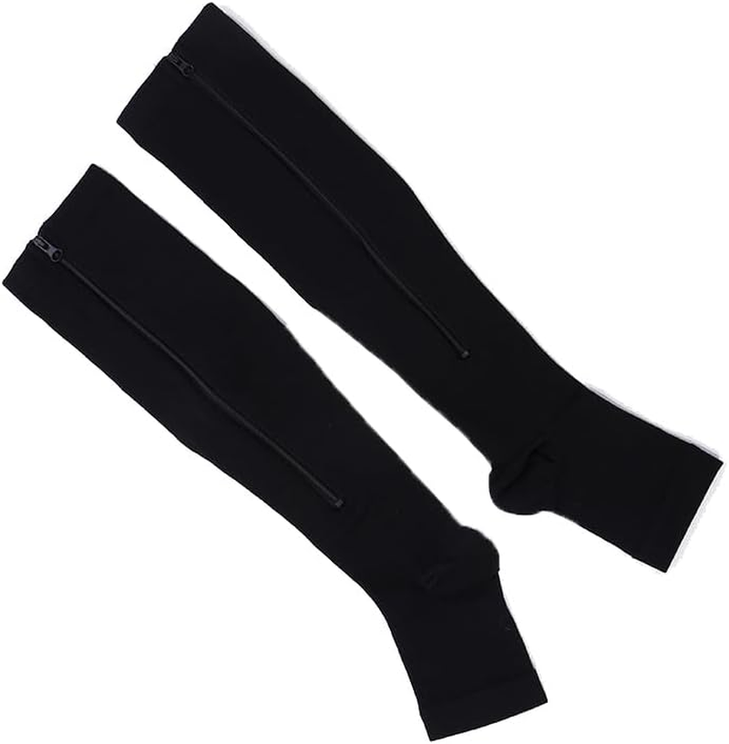 AIMALL Zip Compression Socks with Zipper, Open Toe Knee-High Leg Support Stockings for Swelling Relief, Varicose Veins, Travel & Sports, Unisex Design