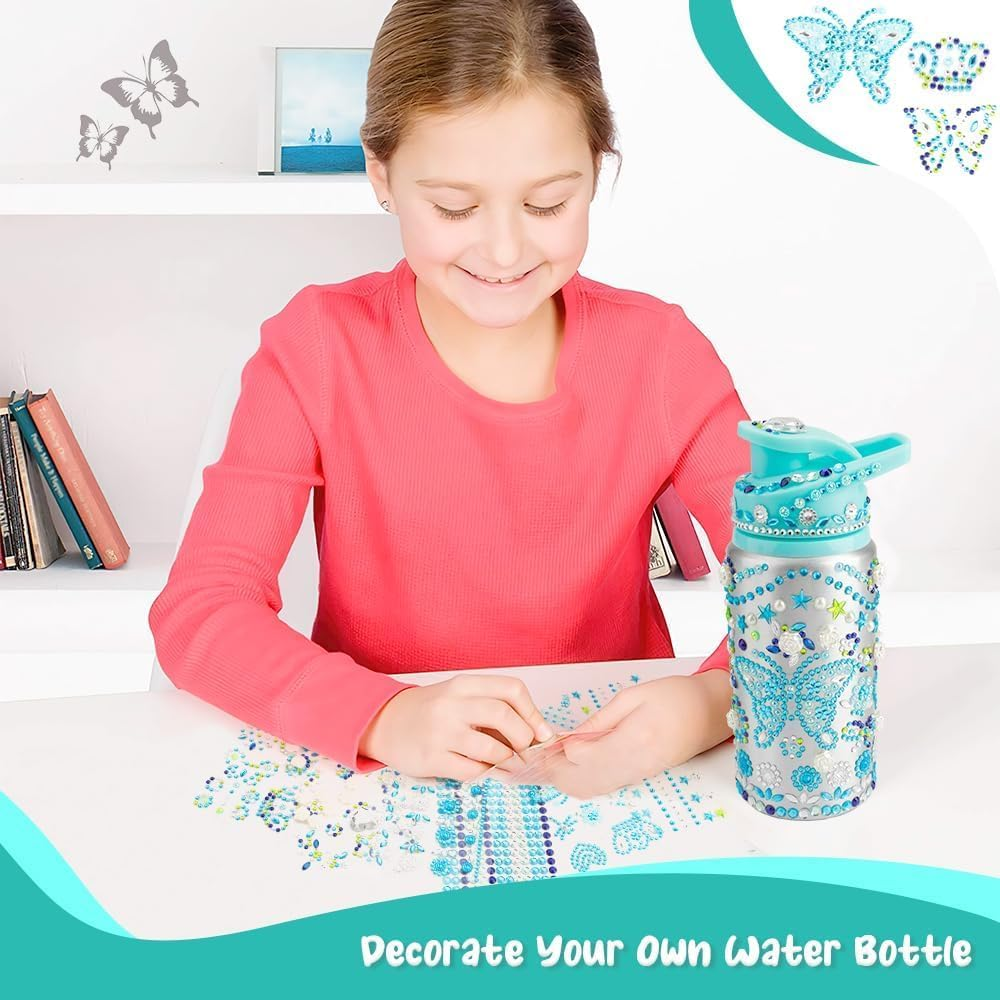 Valentines Day Gifts Girls Decorate Your Own Water Bottle for Girls Girls Water Bottles for School Water Bottle Jewel Stickers for Crafts Stickers for Girls Age 6 7 8 Green Water Bottle image number 1