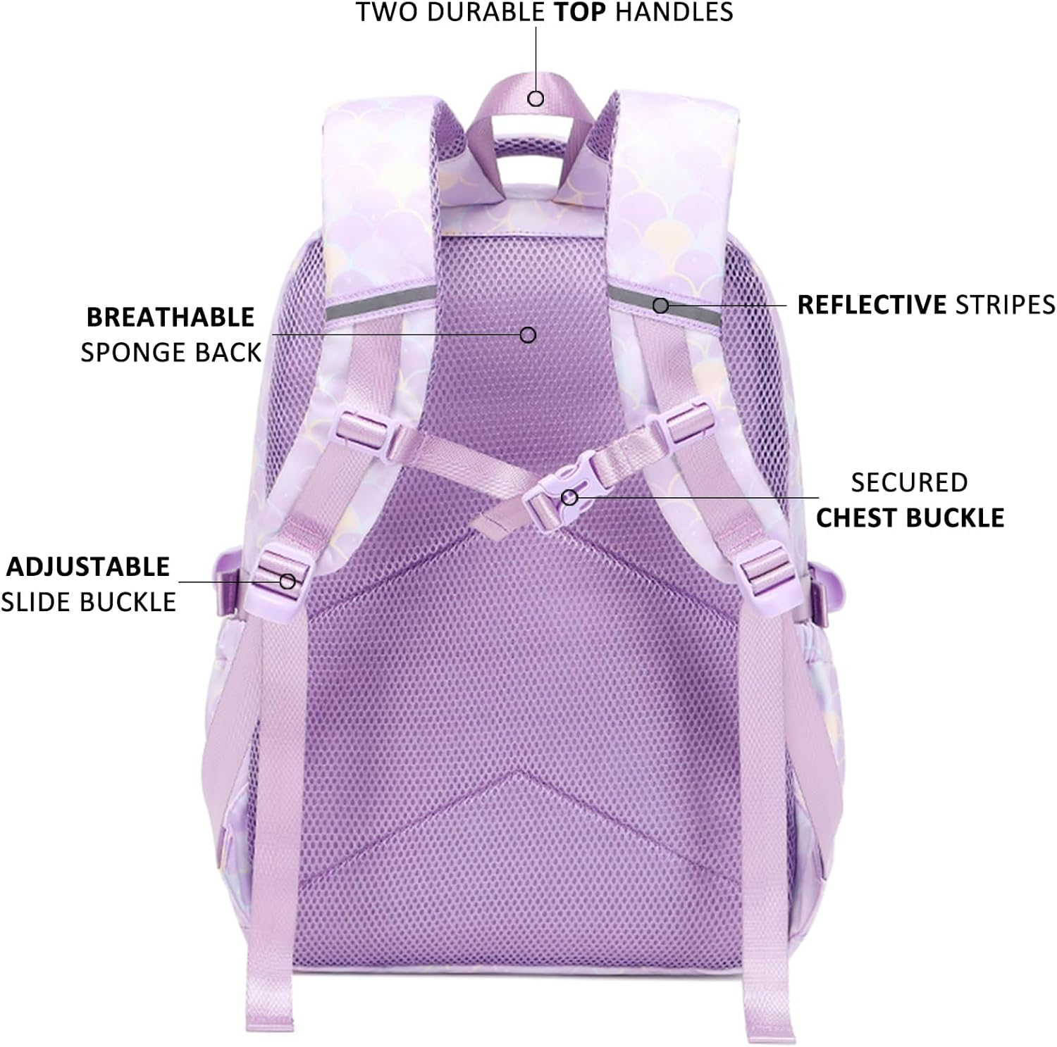 Joyfulife Mermaid Backpack for Girls Backpack with Lunch Box Kids Backpack Elementary Bookbags Primary School Bags for Teens image number 3