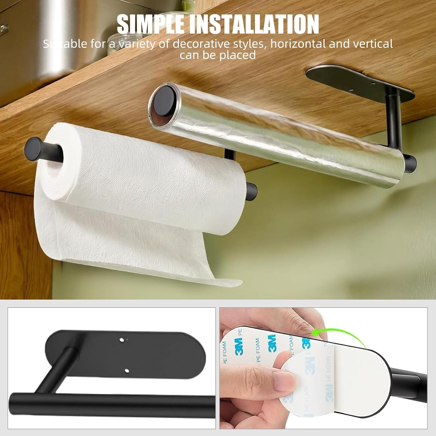 2 PCS Toilet Paper Holder Self Adhesive, Premium Thicken Stainless Steel Rustproof Adhesive Toilet Roll Holder No Drilling for Bathroom, Kitchen, Washroom (Large+Small) image number 3