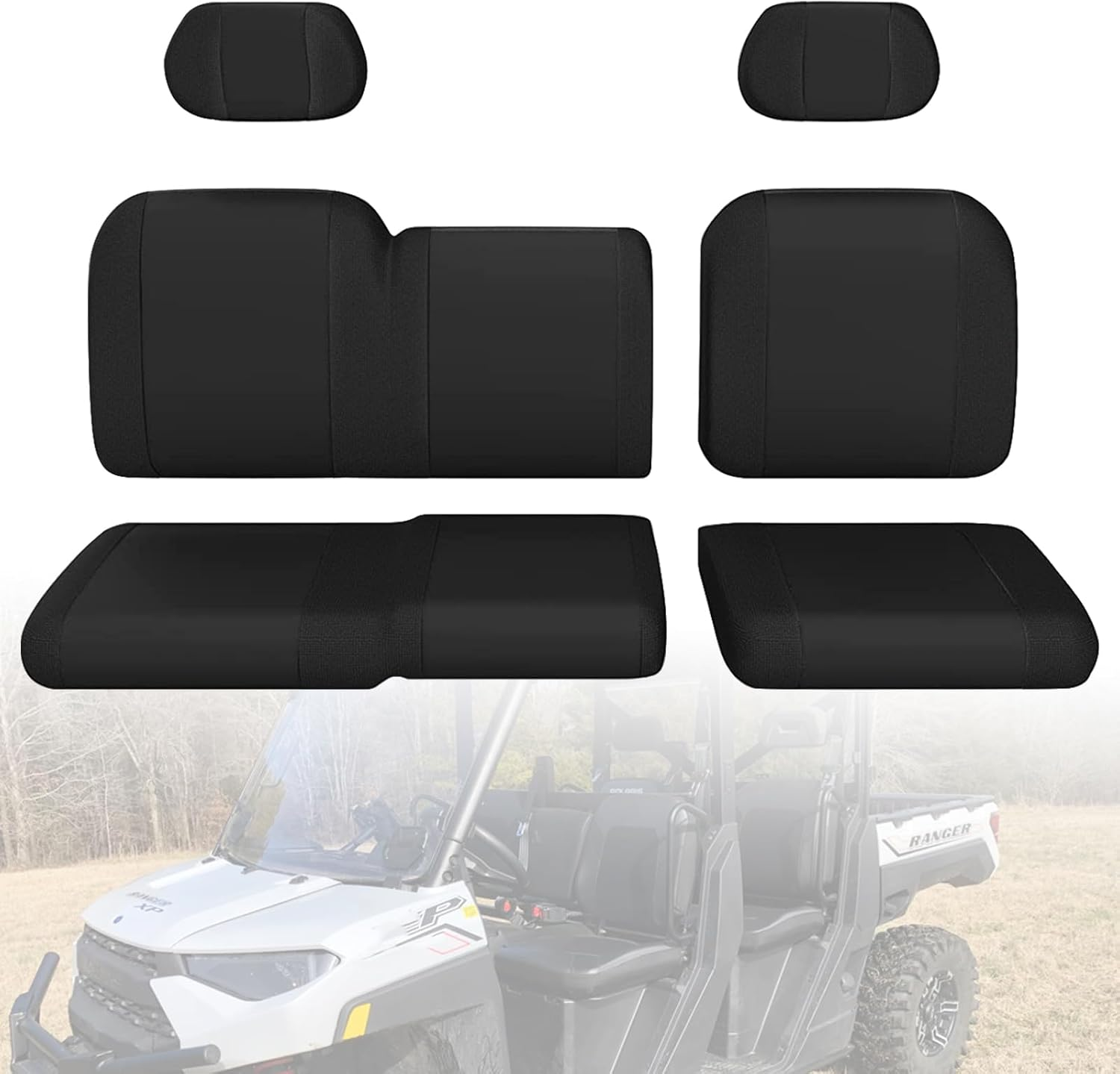 Smotrcc Ranger 1000 Seat Covers with Headrest Covers - Waterproof PU Coatin Compatible with Polaris Ranger 1000/Ranger XP 1000/Ranger Crew XP 1000 2017-2023, Black UTV Seat Covers image number 2