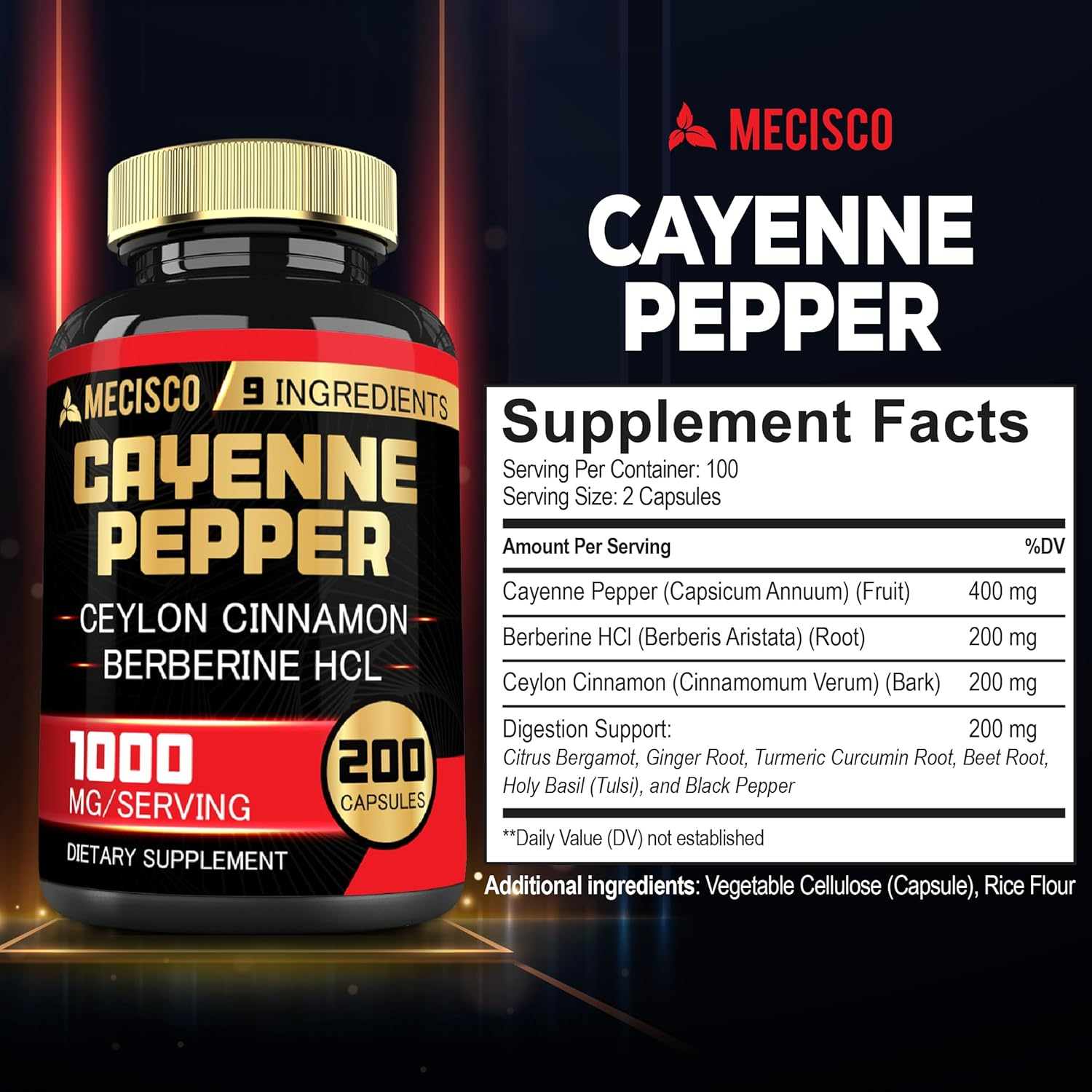 Cayenne Pepper Capsules 1000Mg with Turmeric Curcumin Root, Berberine Hcl, Ceylon Cinnamon Bark & More - 200 Capsules image number 1