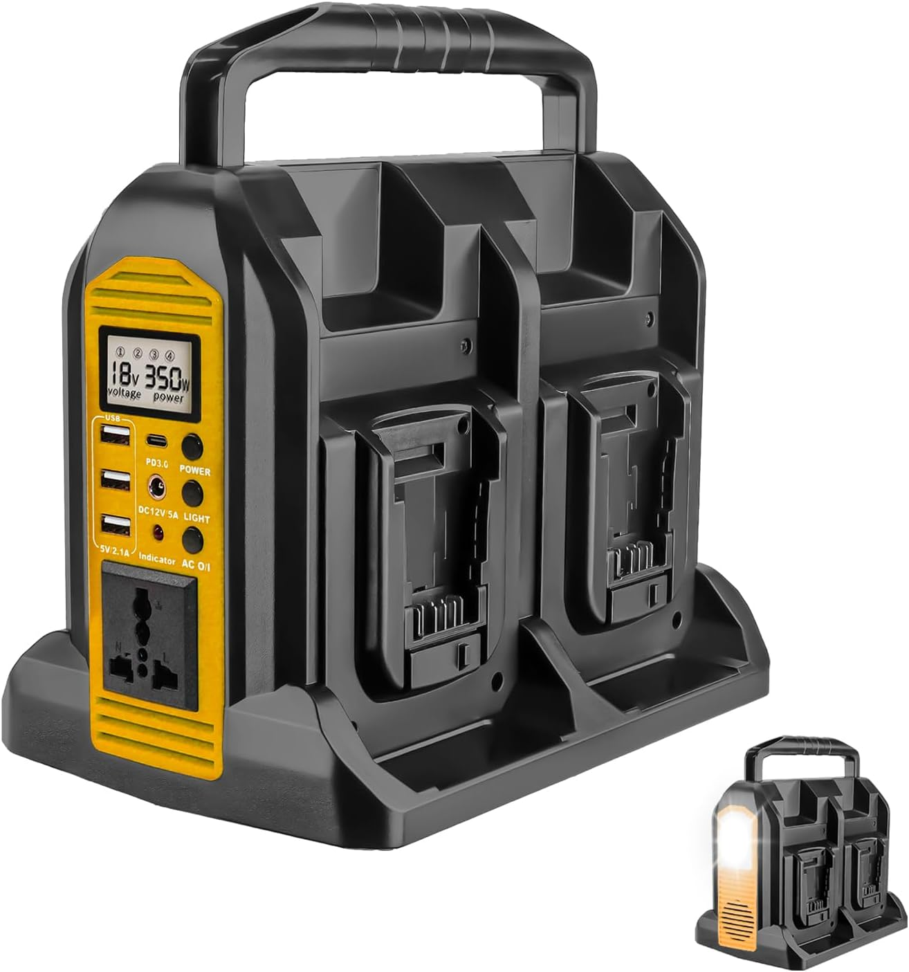 350W Pure Sine Wave Power Inverter Compatible with DEWALT 18V Battery,4-Slot Portable Generator with 3 USB-A, 1 USB-C and LED Display, DC 18V to AC 230V Converter for Outdoor, Camping, Home, Workship