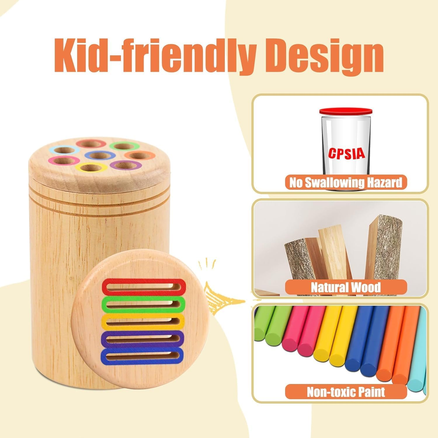 TUNJEJINY Montessori Toys for 1-3 Year Old, Dual Play Wooden Color Sorting Toys Preschool Learning Activities, Fine Motor Sensory Matching Games for Toddlers 3-5 Girl Boy Gifts image number 1