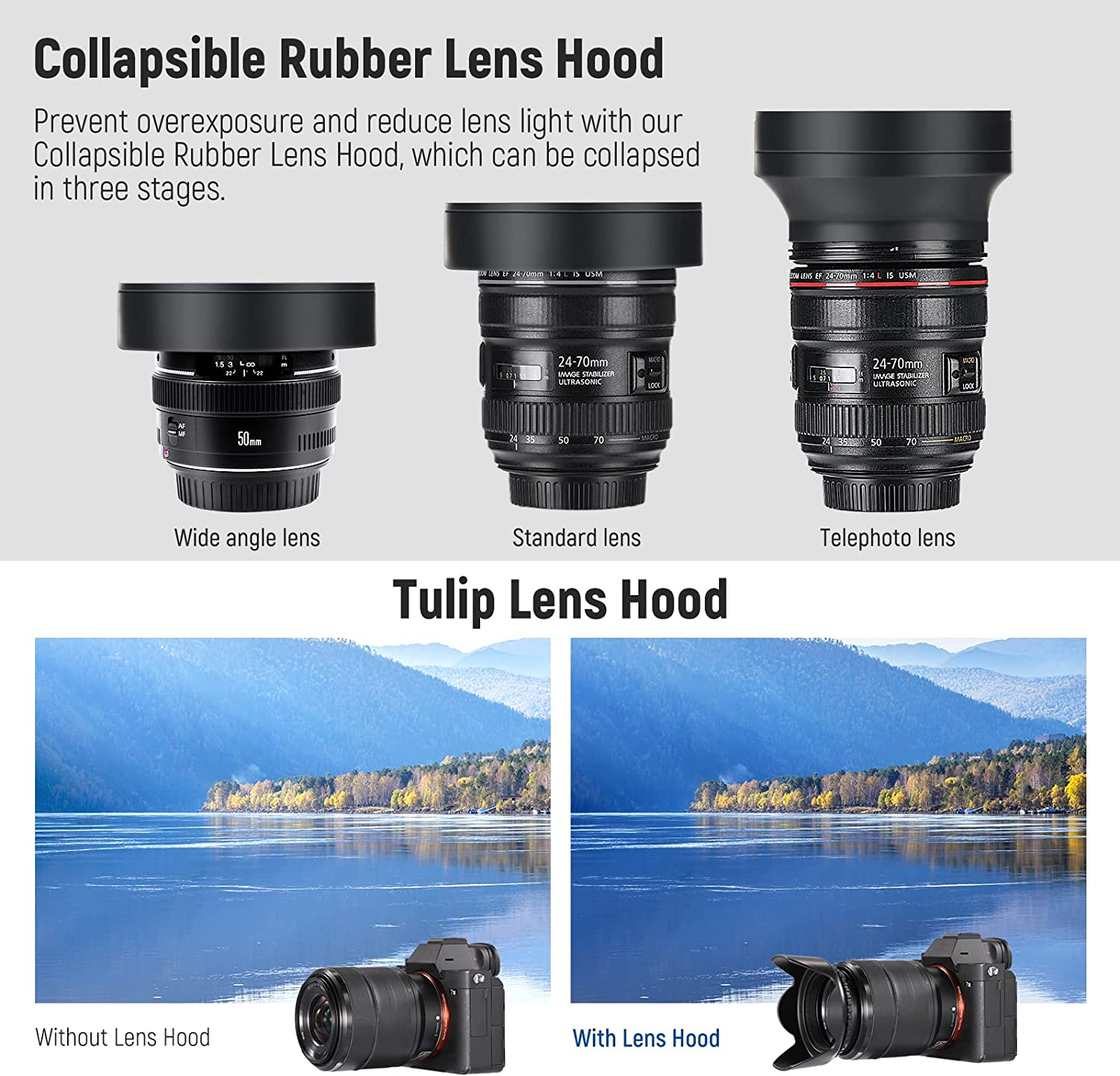 NEEWER 52Mm Nd/Cpl/Uv/Fld/Close up Filter and Lens Accessories Kit with ND2 ND4 ND8, Close up Filters(+1/+2/+4/+10), Tulip Lens Hood, Collapsible Rubber Lens Hood, Lens Cap, Filter Pouch