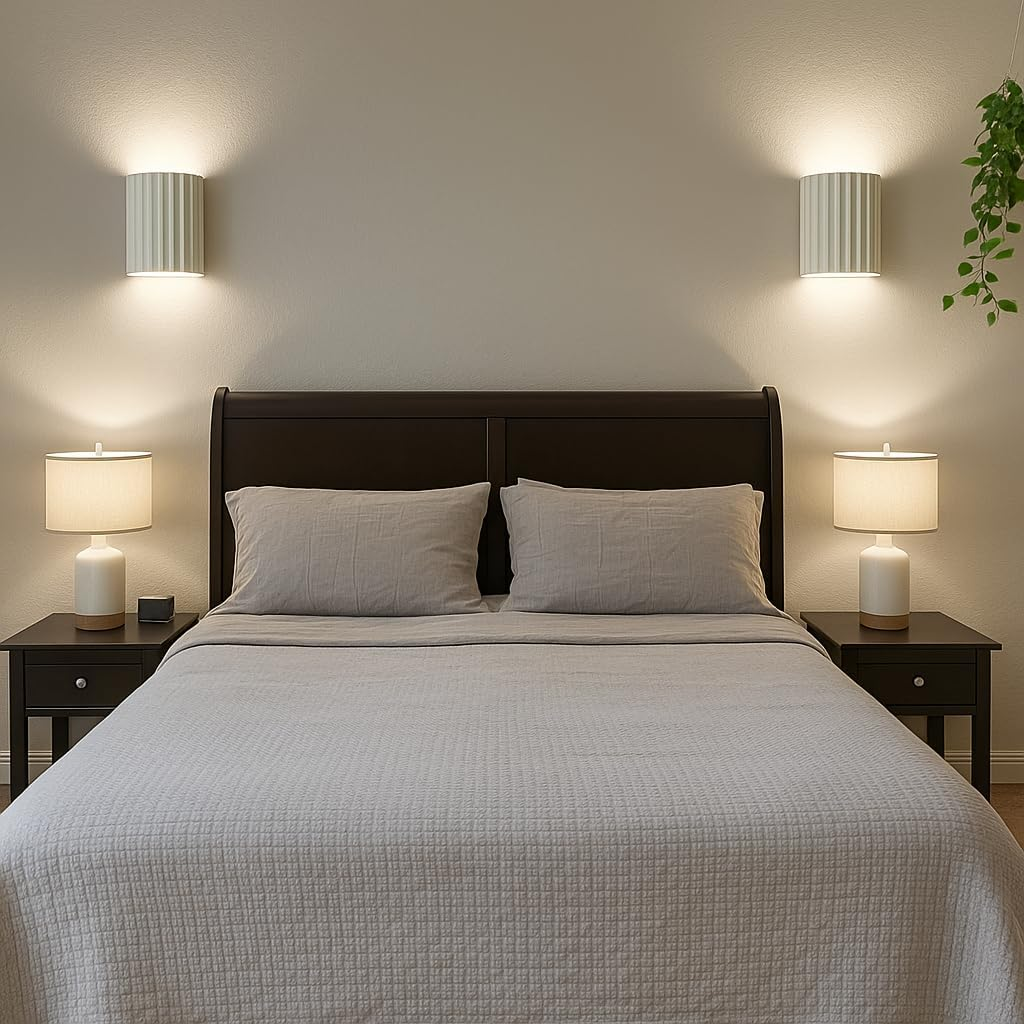 Modern White LED Wall Sconce &ndash; up and down Indoor Light Fixture with Ripple Texture, G9 Bulbs Included &ndash; for Bedroom, Hallway, Entryway, 2PCS