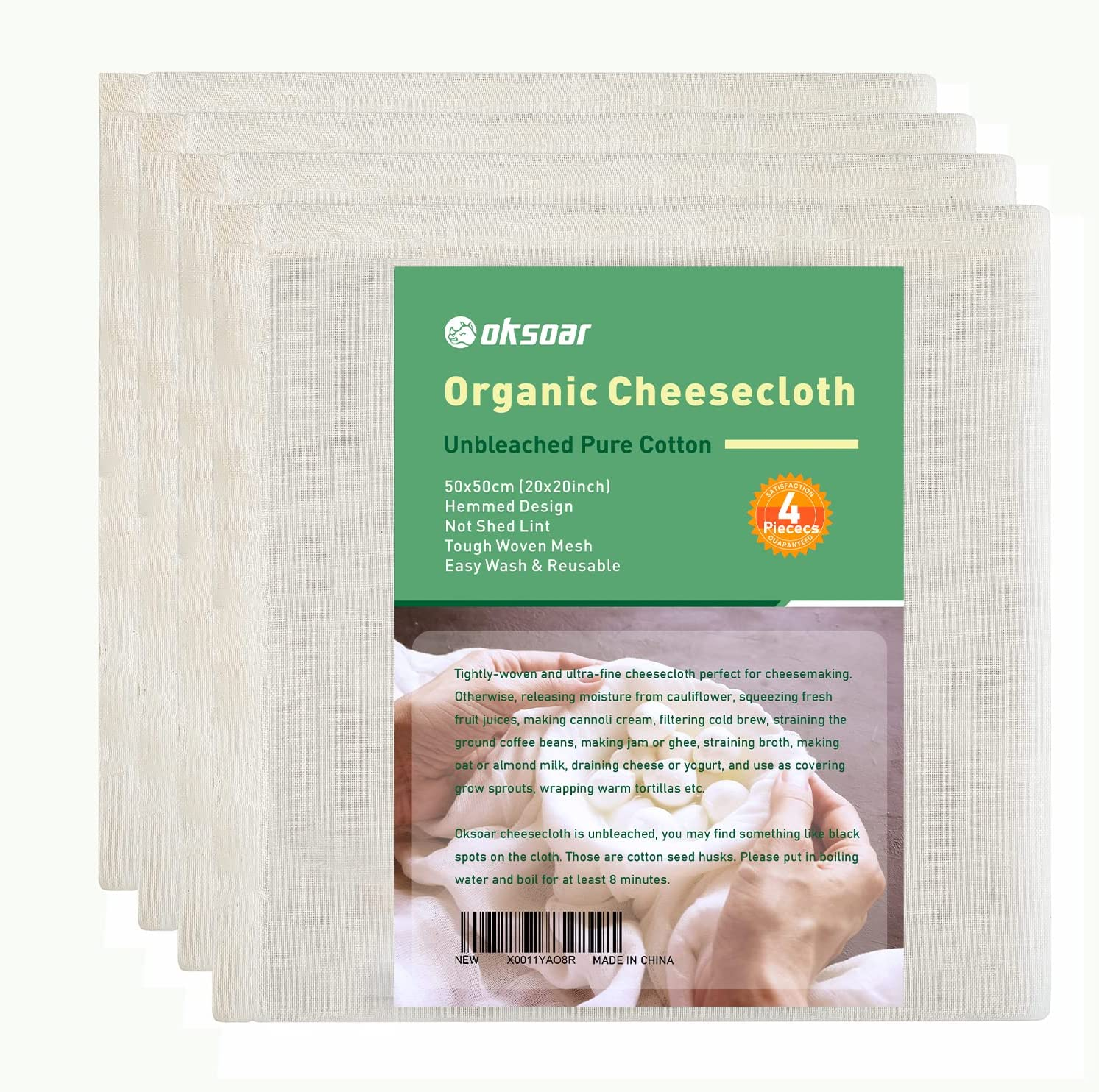 Cheesecloth Grade 90 20X20Inch Hemmed 100% Unbleached Cotton Reusable Ultra Fine Cheese Cloths for Straining Cooking Brewing Coffee Tea Cheesemaking and Baking as Strainer Filter - 50X50Cm2Pcs