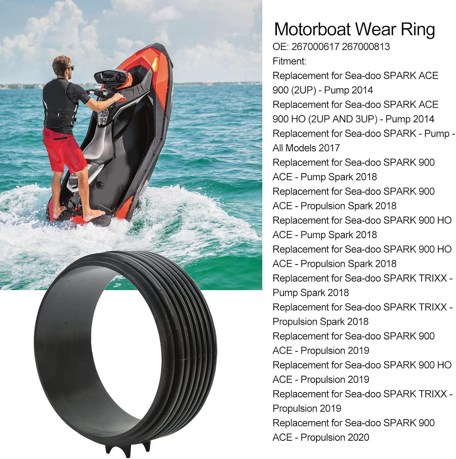 Motorboat Wear Ring, High Performance Wear Ring Replacement for Seadoo Spark Ace 900 Trixx Model 267000617 267000813