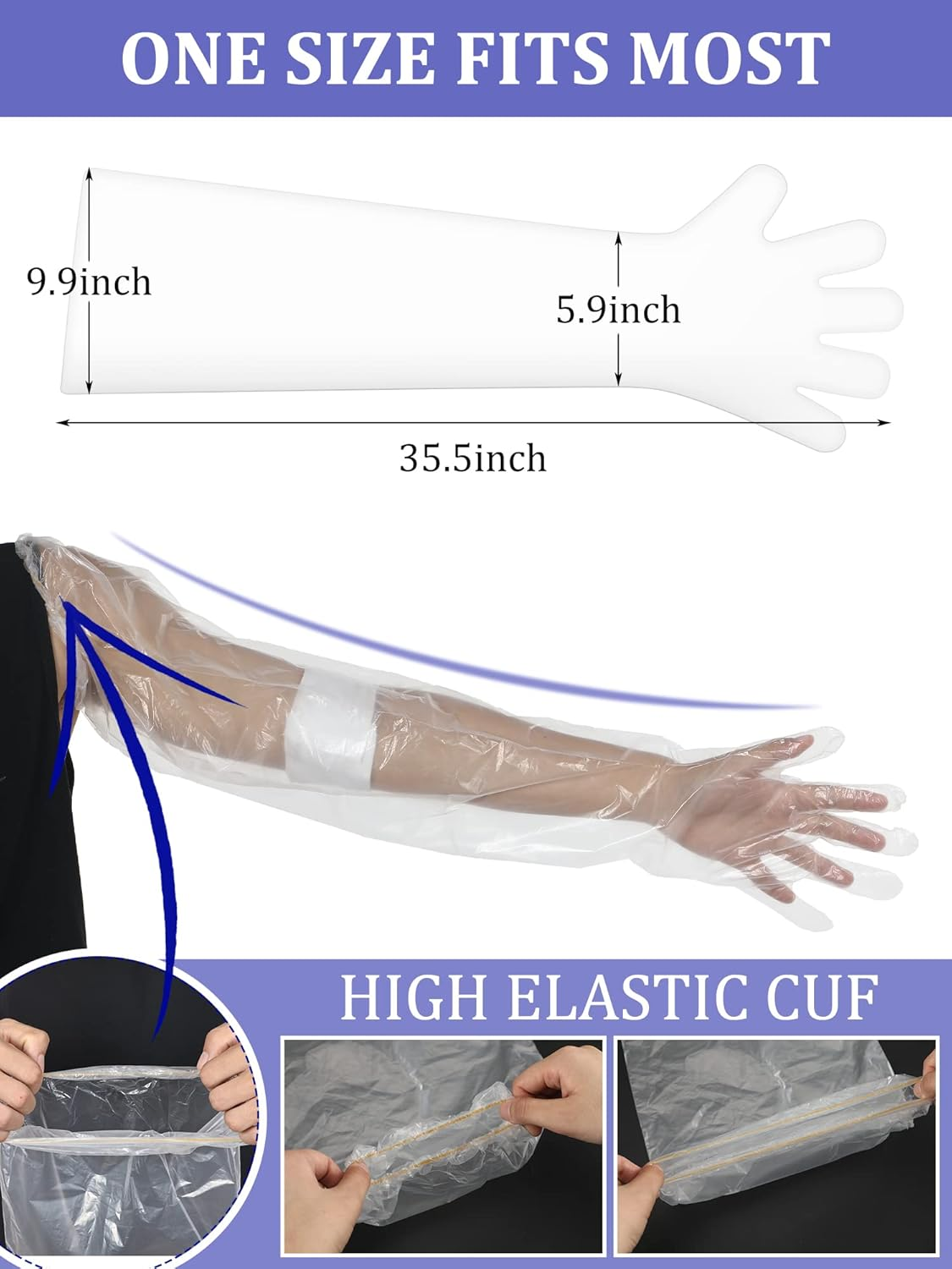 50 Pcs Waterproof Arm Cast Cover for Shower Bath, Arm Cast Sleeve Protector, Adult Long Cast Bandage Protector Bag Covers for Shower Broken Wound Arm Wrists Elbow (Full) - Fingerless image number 2