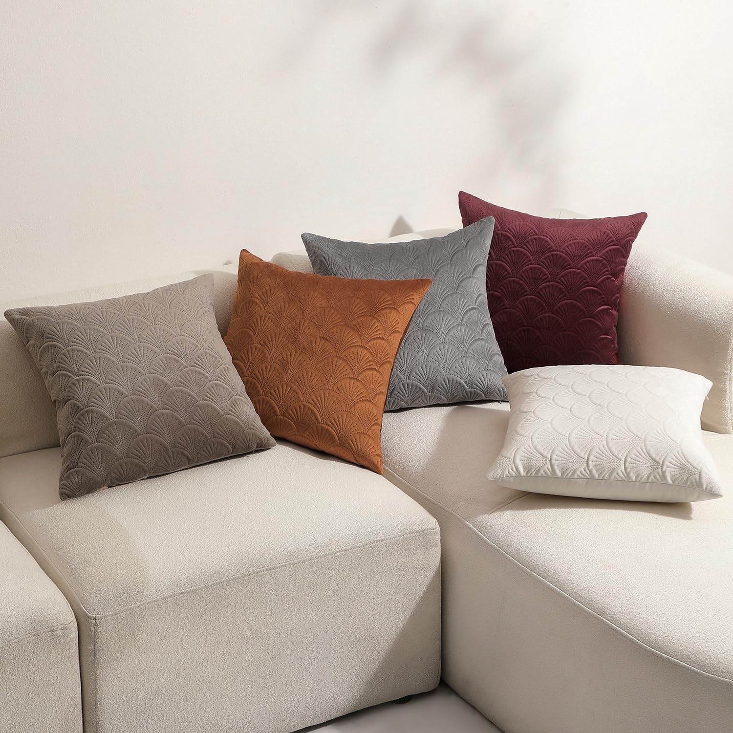 Pack of 2 Velvet Decorative Throw Pillow Covers, Embossed Patterned Couch Cushion Covers Soft Solid Cushion Cases with Invisible Zipper for Sofa Bed Living Room Car Chair Couch Farmhouse Home Decor image number 4