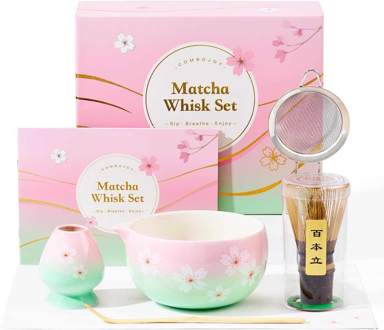 Combojoy Matcha Whisk Set &ndash; Japanese Tea Ceremony Kit with Ceramic Bowl, Purple Bamboo Whisk (Chasen), Holder, Sifter & Scoop &ndash; Complete Matcha Kit, Women Gifts for Tea Lovers image number 2