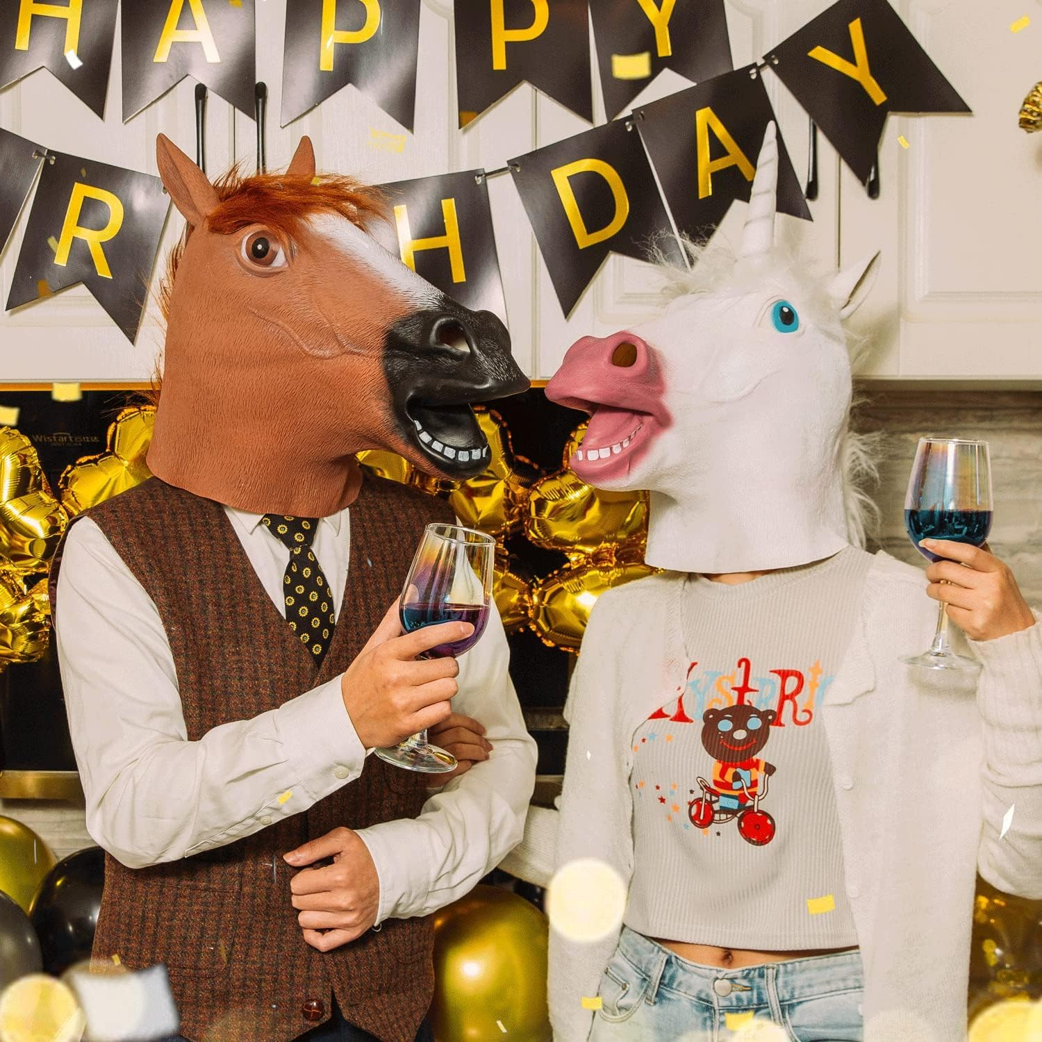 Creepyparty Novelty Halloween Costume Party Animal Head Sounding Mask Brown Horse (Silent) image number 2