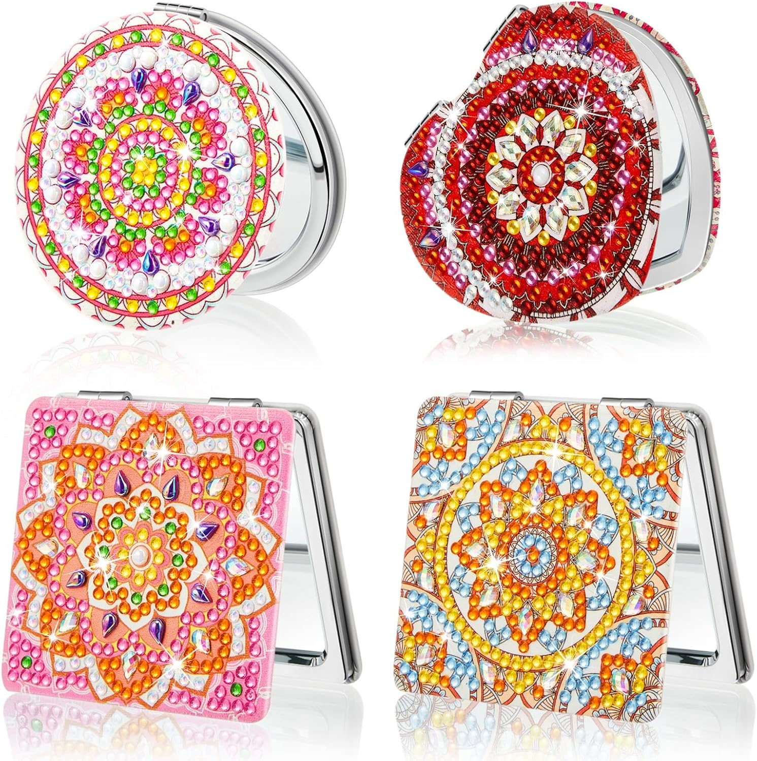 Marsui 4 Pcs Diamond Painting Compact Mirror Art Kits for Adults DIY Pocket Mirror Art Cover Portable Folding Purse Looking Glass for Women(Animal Skin)