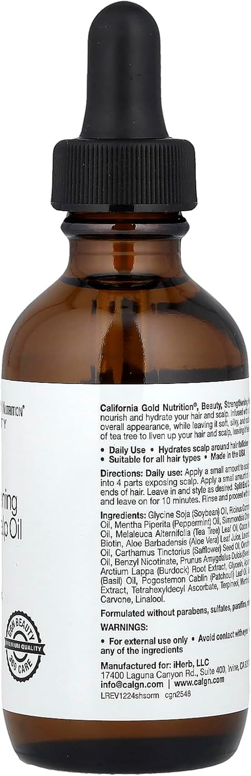 California Gold Nutrition Strengthening Hair & Scalp Oil, Biotin, Rosemary Mint, 2 Fl Oz (59 Ml) image number 2