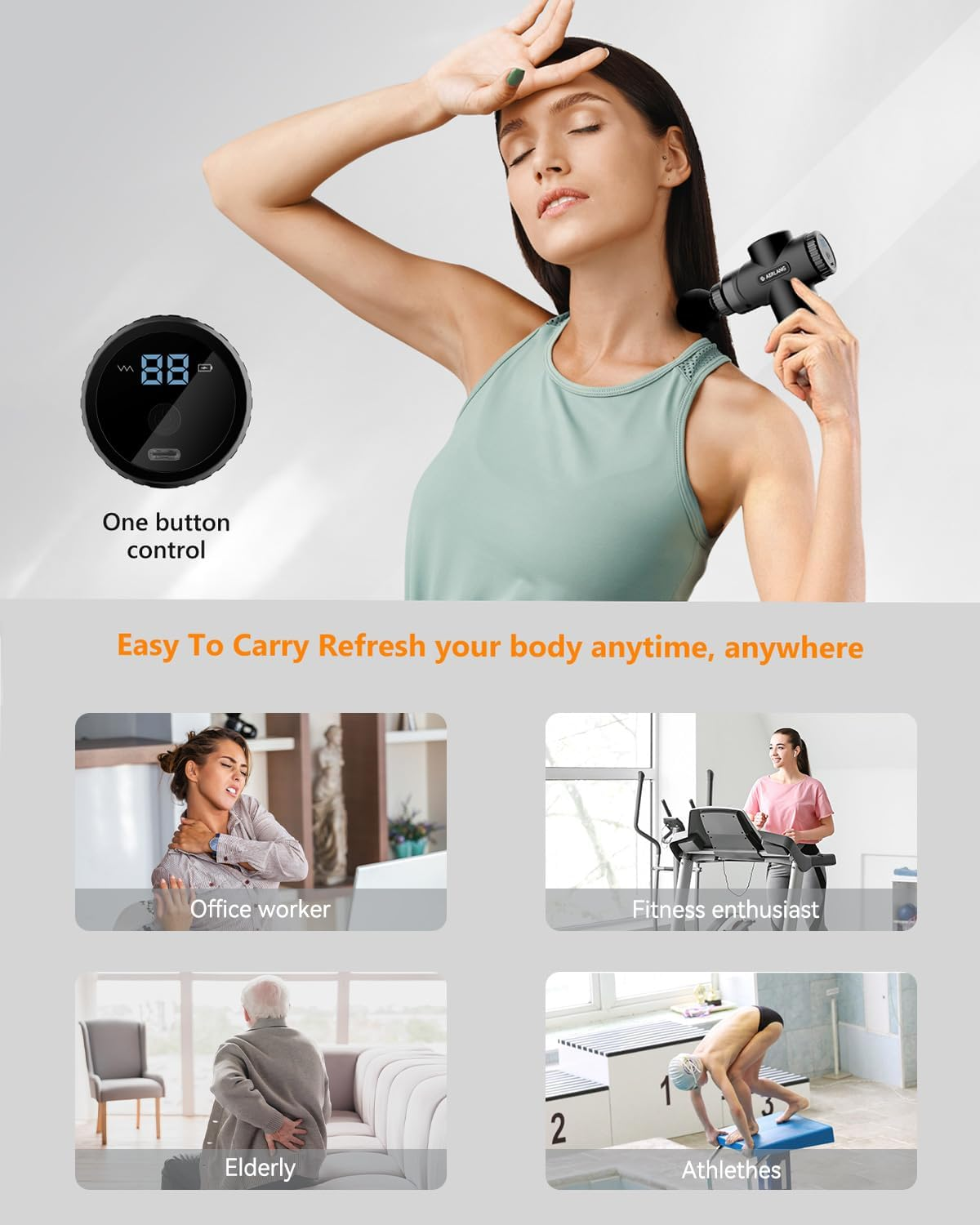 AERLANG Massage Gun, Massage Gun Deep Tissue, with 10 Speed Levels, Type-C Charging, Portable Handheld Muscle Massager, Home and Office Use, Ideal Gifts for Men image number 6