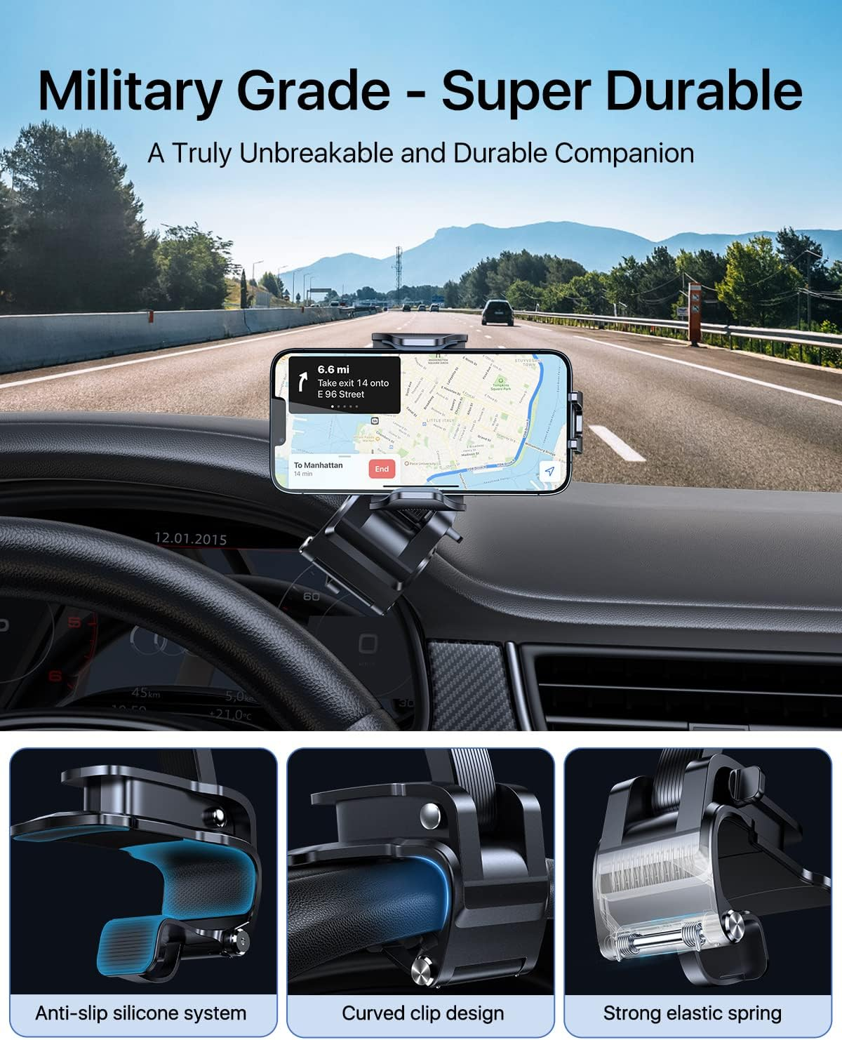 Andobil Phone Holder for Car, 2021 Upgraded [Powerful Suction & Adjustable] Long Arm Powerful Stickiness and Sturdy Suction Cup & Air Vent Universal Car Holder Cell Phone Mount Fit with All Phones image number 4