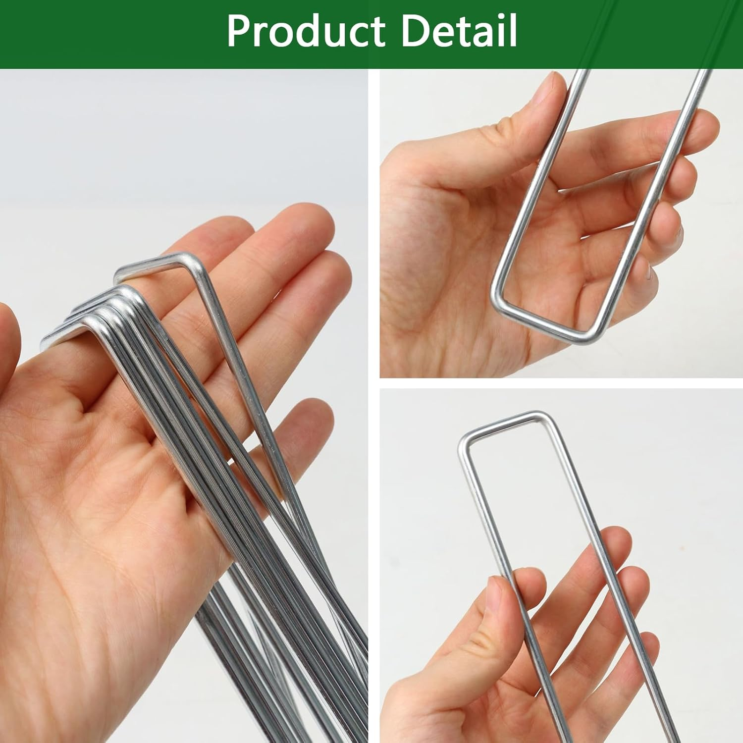 Garden Stakes, 6 Inch 11 Gauge 100Pcs Galvanized Landscape Staples + 100Pcs Plastic Gaskets + 1 Pick Hook, Heavy Duty Sod Pins Landscape Pins Lawn Stakes for Weed Barrier Fabric, Ground Cover, Fence image number 1