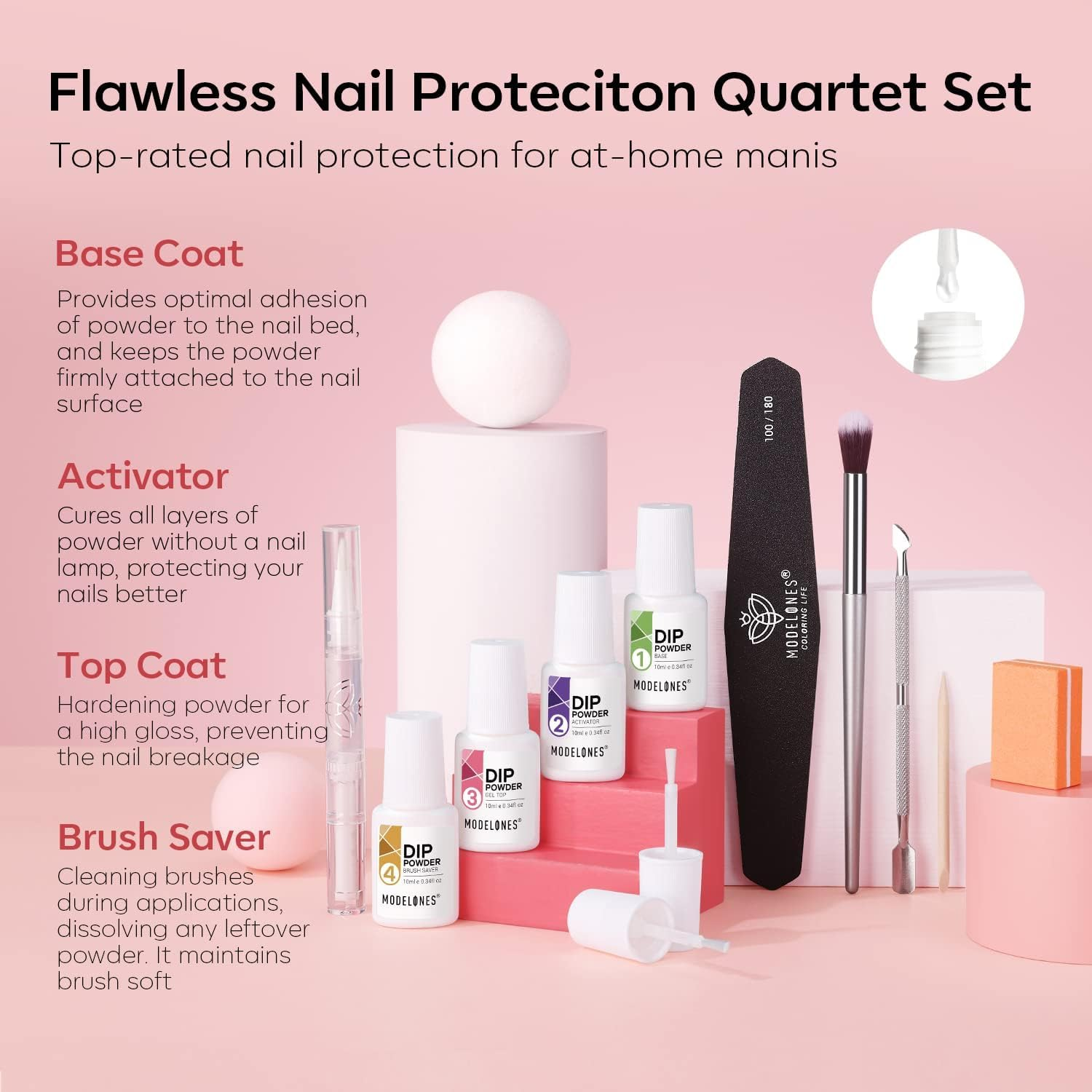 Modelones 32 Pcs Dip Powder Nail Kit Starter, 20 Colors Nude Pink Skin Tone Glitter All Seasons Dipping Powder Essential Liquid Set with Base Top Coat Activator for French Nail Art Manicure DIY Salon All-In-One Beginner Kit Gift image number 5