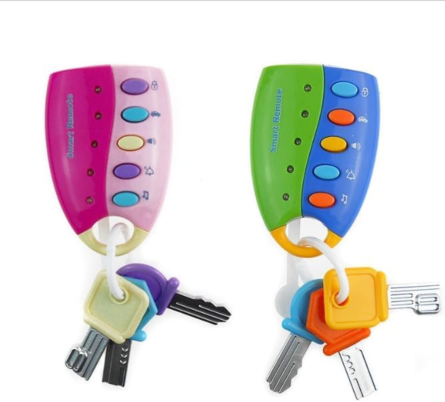 Musical Smart Remote Key Toy Set with Sound and Lights - Baby Colorful Remote Pretend Car Keys (Pink) - Pink image number 5