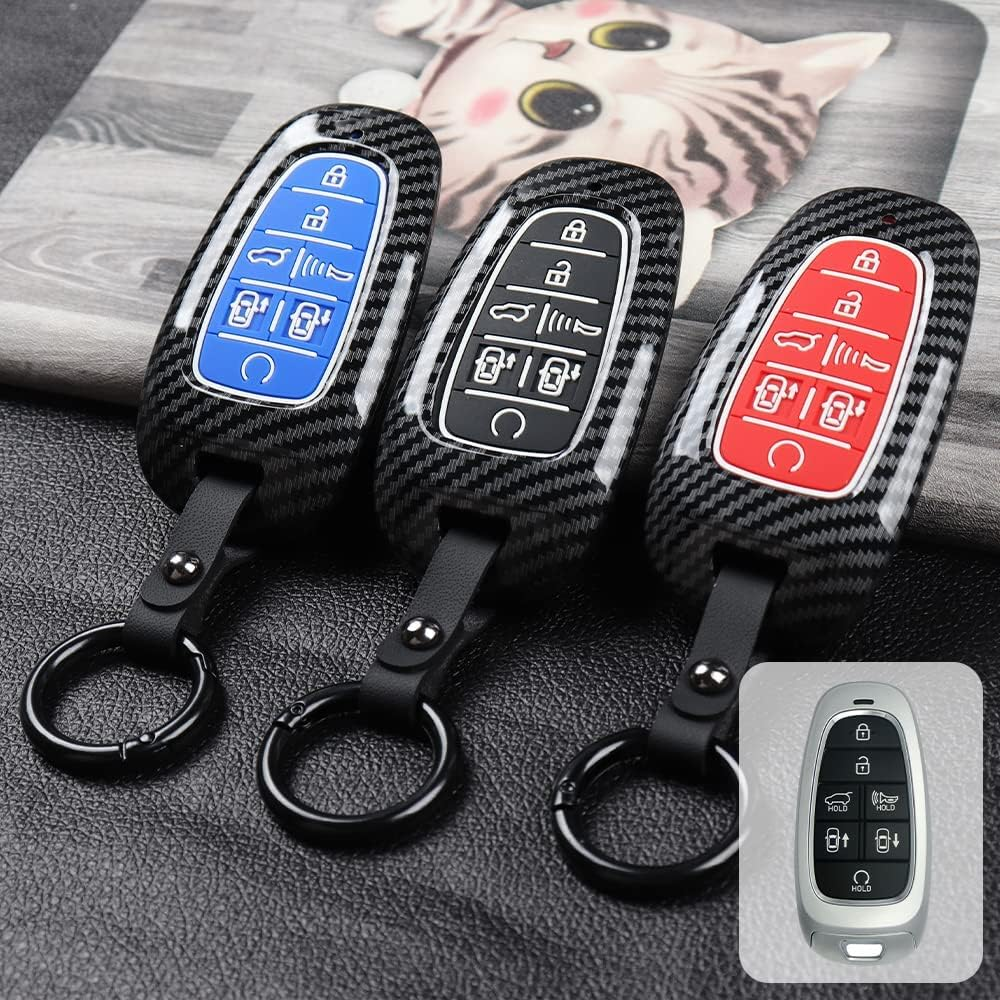 Ontto Plastic Car Key Fob Cover Fit for Hyundai Tucson Sonata DN8 NX4 Ioniq 5 Nexo New Santa Fe Grandeur Azera 2019 2020 2021 2022 Keyring Accessories Remote Key Holder Keychain 6 Buttons Black