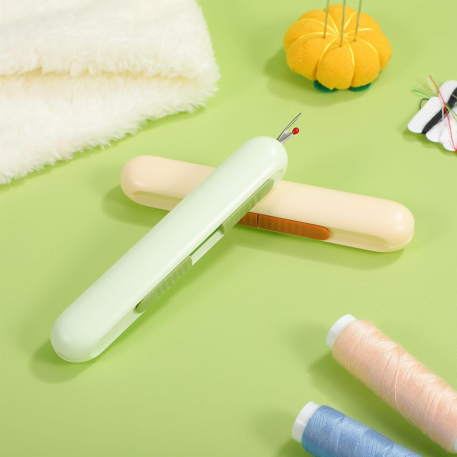 HOODANCOS Upgraded Seam Ripper, 2Pcs 2024 New 2 in 1 Needle Threader Seam Rippers for Sewing, Double Head Retractable Seam Remover Seam Ripper Tool for Knitting Quilting image number 1