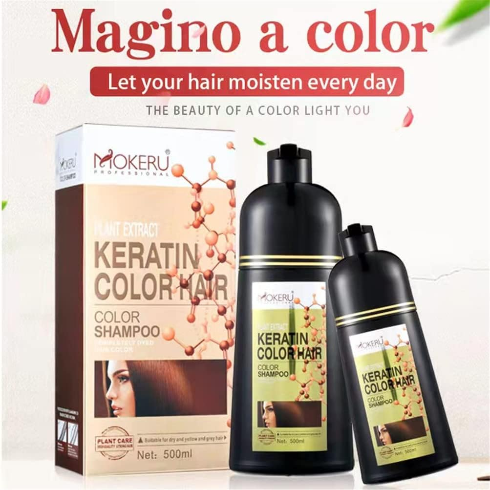 500Ml Herbal Natural Black Hair Color Shampoo Keratin Long Lasting Fast Hair Dye Shampoo for Women Men Brown Color Dye for Men and Women, Regain Youth for Your Hair (Dark Brown) image number 1
