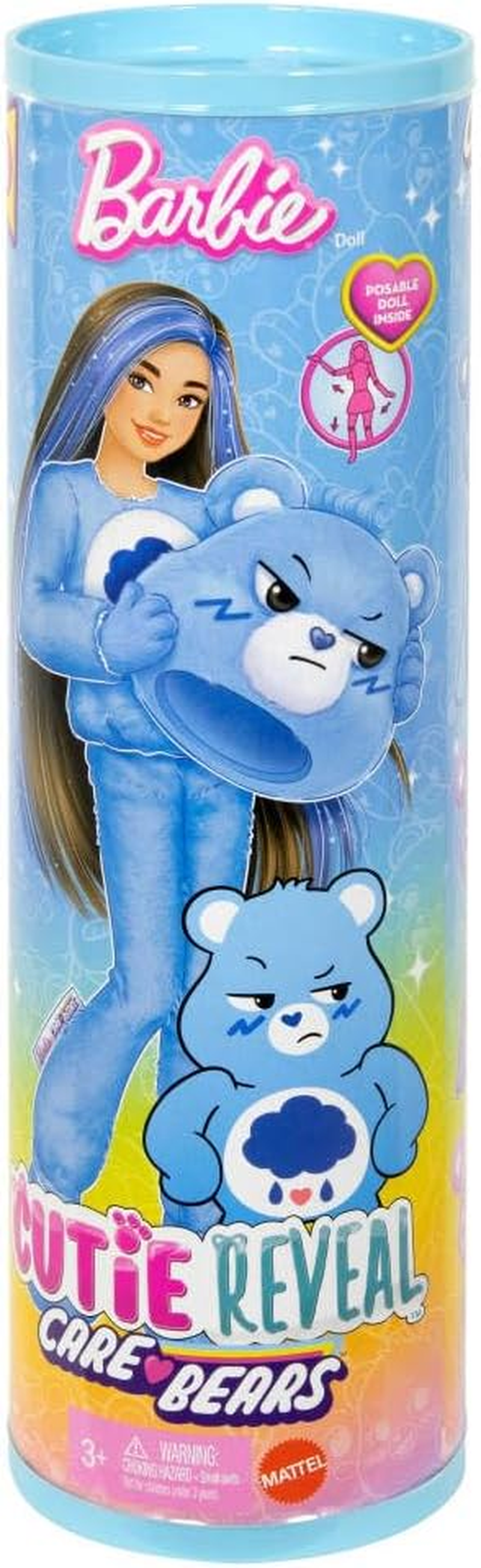 Barbie Cutie Reveal Care Bears Series Doll & Accessories Set with Grumpy Bear Plush Costume & 10 Surprises Including Color Change & Mini Bear image number 3