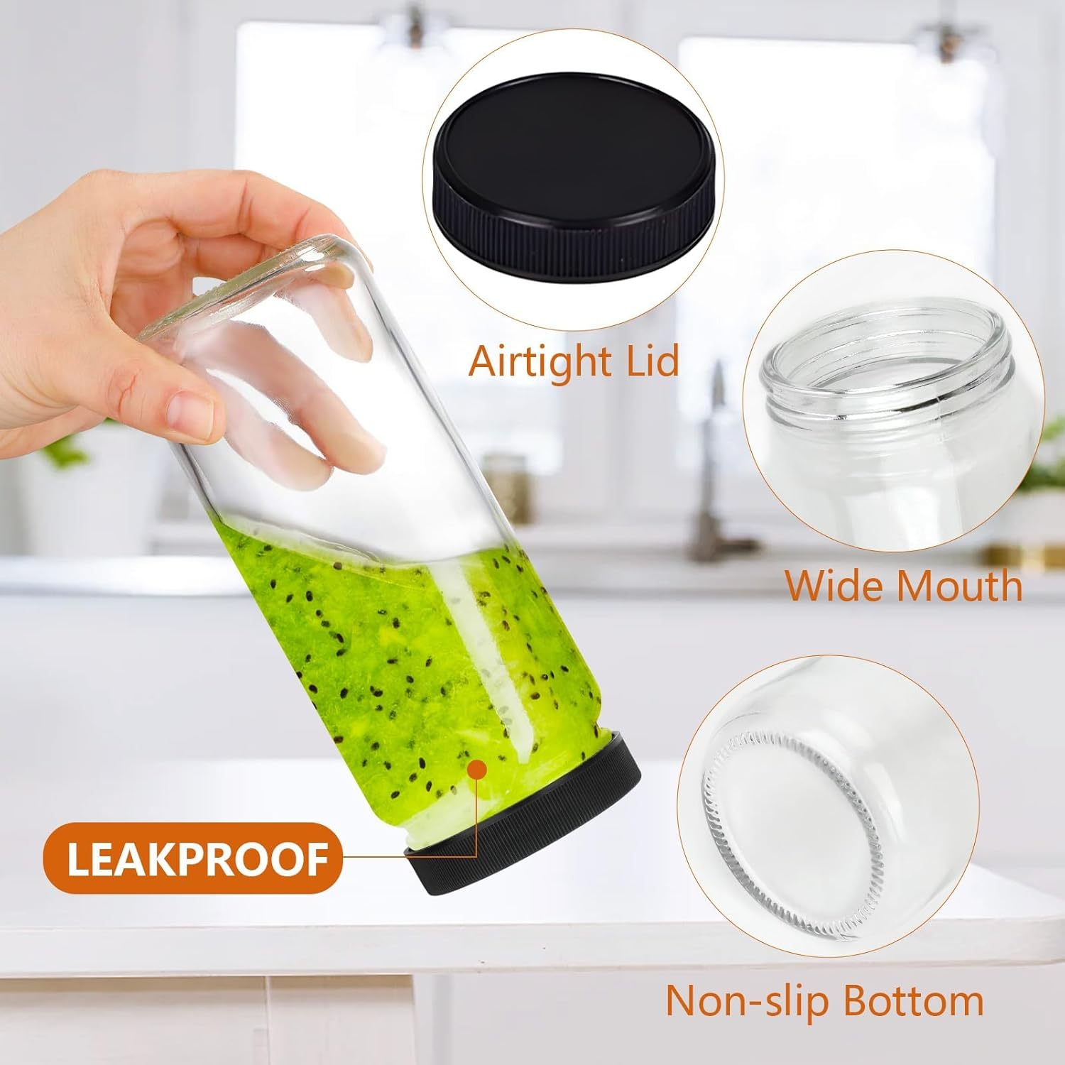 8 Pack Glass Juice Bottles, 16Oz Glass Bottles with Lids and Straws, 500Ml Smoothie Bottle, Reusable Drinking Jars Glasses for Water Milk Beverage Juice Container for Fridge Office Ggm