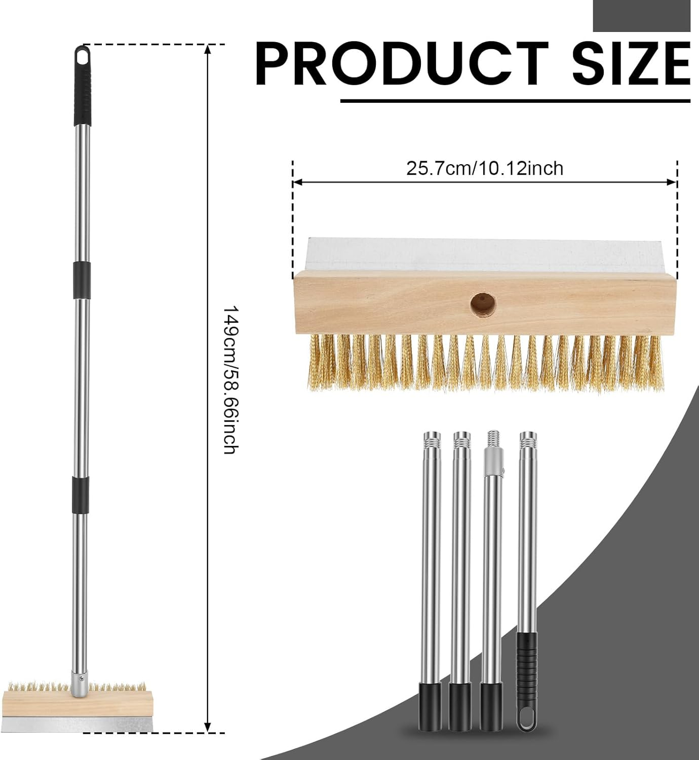 Pizza Oven Brush, with Scraper, Non Scratch Heat Proof Brass Bristles, Practical Grill Cleaner Tool with Long Handle Portable, Outdoor Pizza Oven Accessory, for Commercial Cleaning Kitchens image number 1