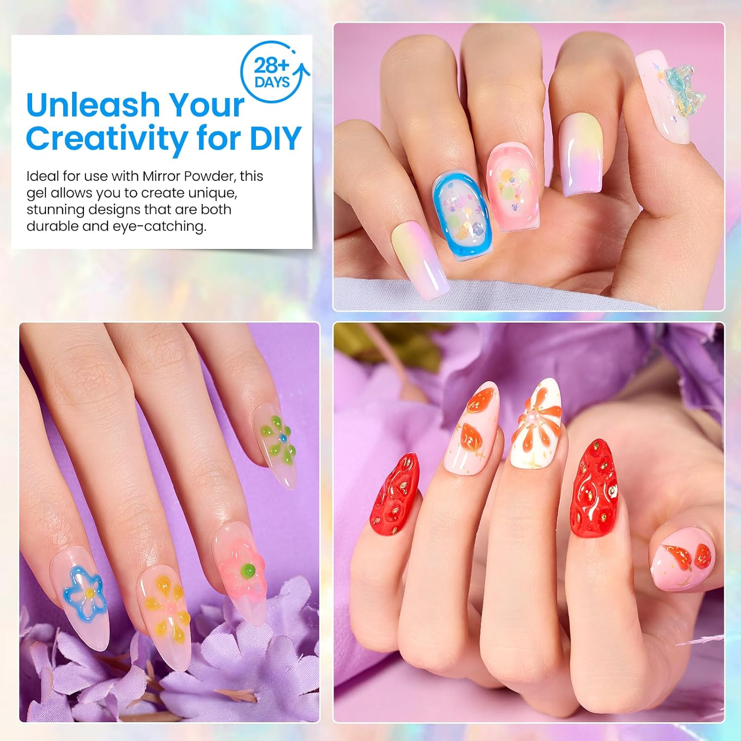 Beetles 3D Nail Sculpting Gel for Nail Art - 6 Colors No Wipe Nail Polish Rhinestone Nail Art Glue for Drawing Molding Sculpture Jewelry Decoration Manicure DIY Design image number 1