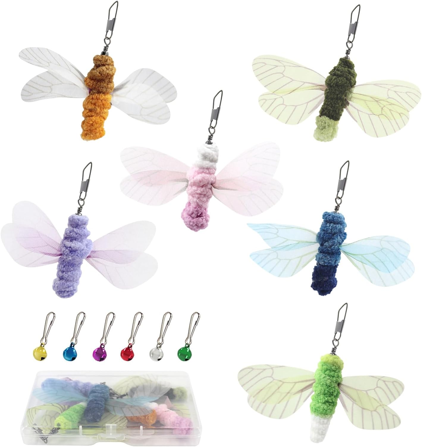 SONGWAY Cat Toy Wand Replacement - 6 Dragonflie Cat Toys, Cat Feather Toy Refills, Cat Teaser Wand Attachments, Interactive Cat Toys for Indoor Cats