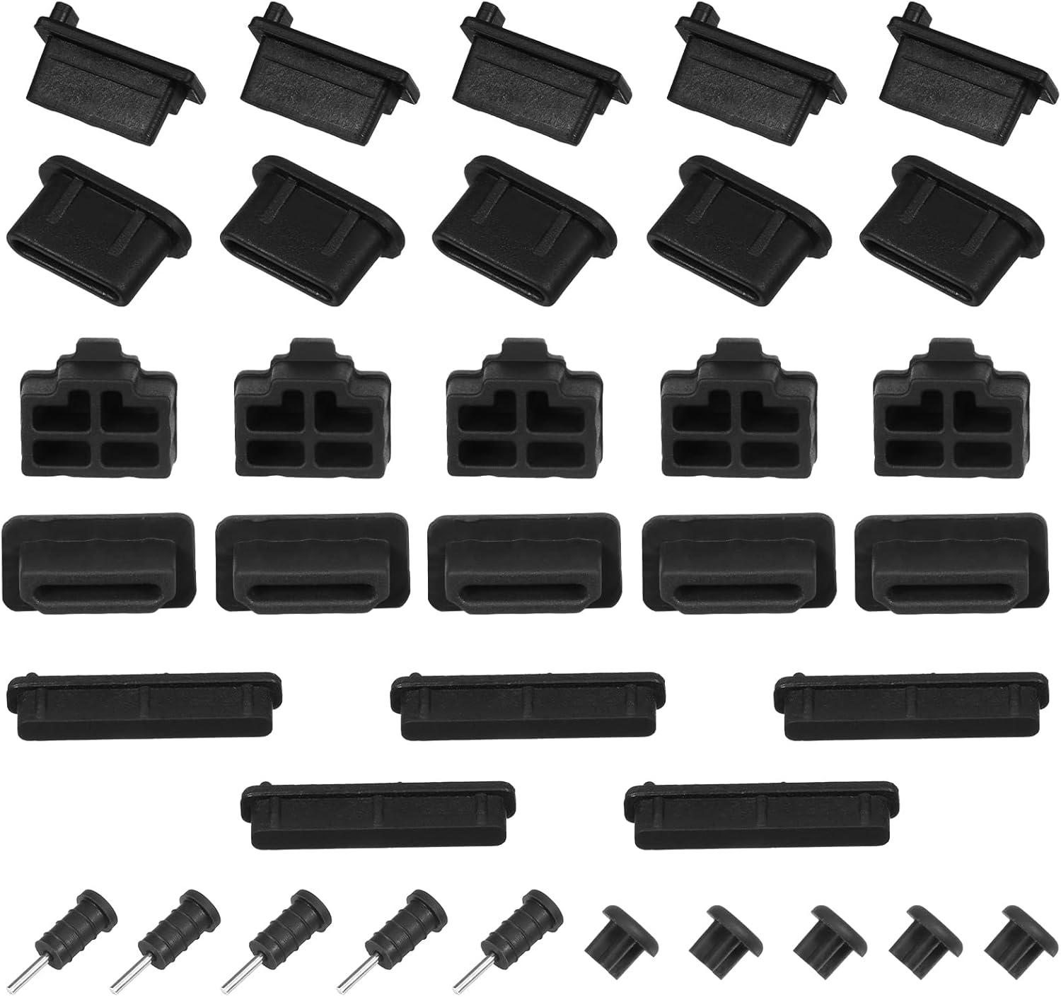 Pack of 35 7 Types USB Protective Cap, USB Port Covers, Silicone USB Dust Protection Port Plug, Silicone USB Cap Connector Stopper for USB, USB C, RJ45, HDMI, SD Port, Headphone Jack, Audio Port image number 2