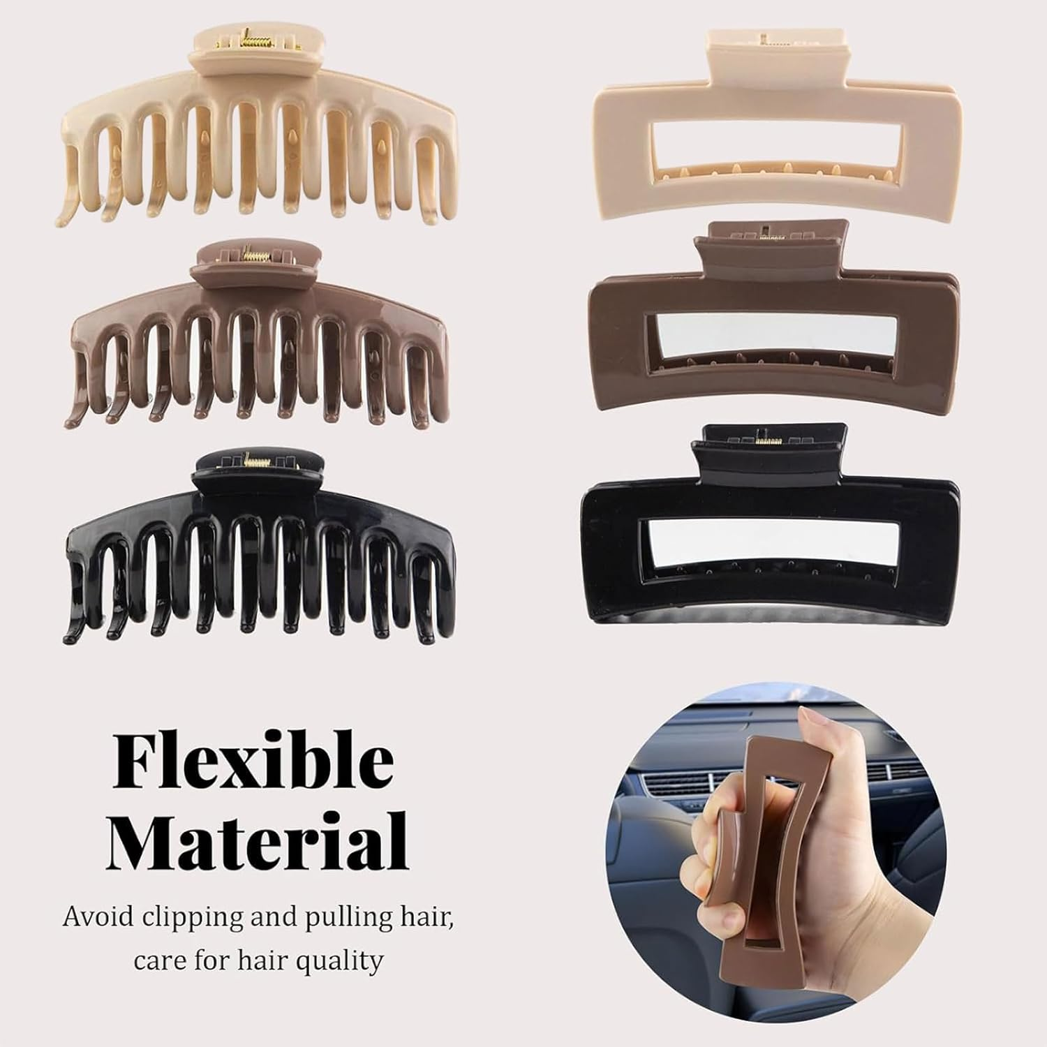 Muorruo 6 Piece Medium Silicone Cloud-Shape Hair Claws, Soft and Flexible Rectangular Hair Claws, Break-Resistant with Non-Slip Strong Grip, Hair Clips for Fine and Curly Hair