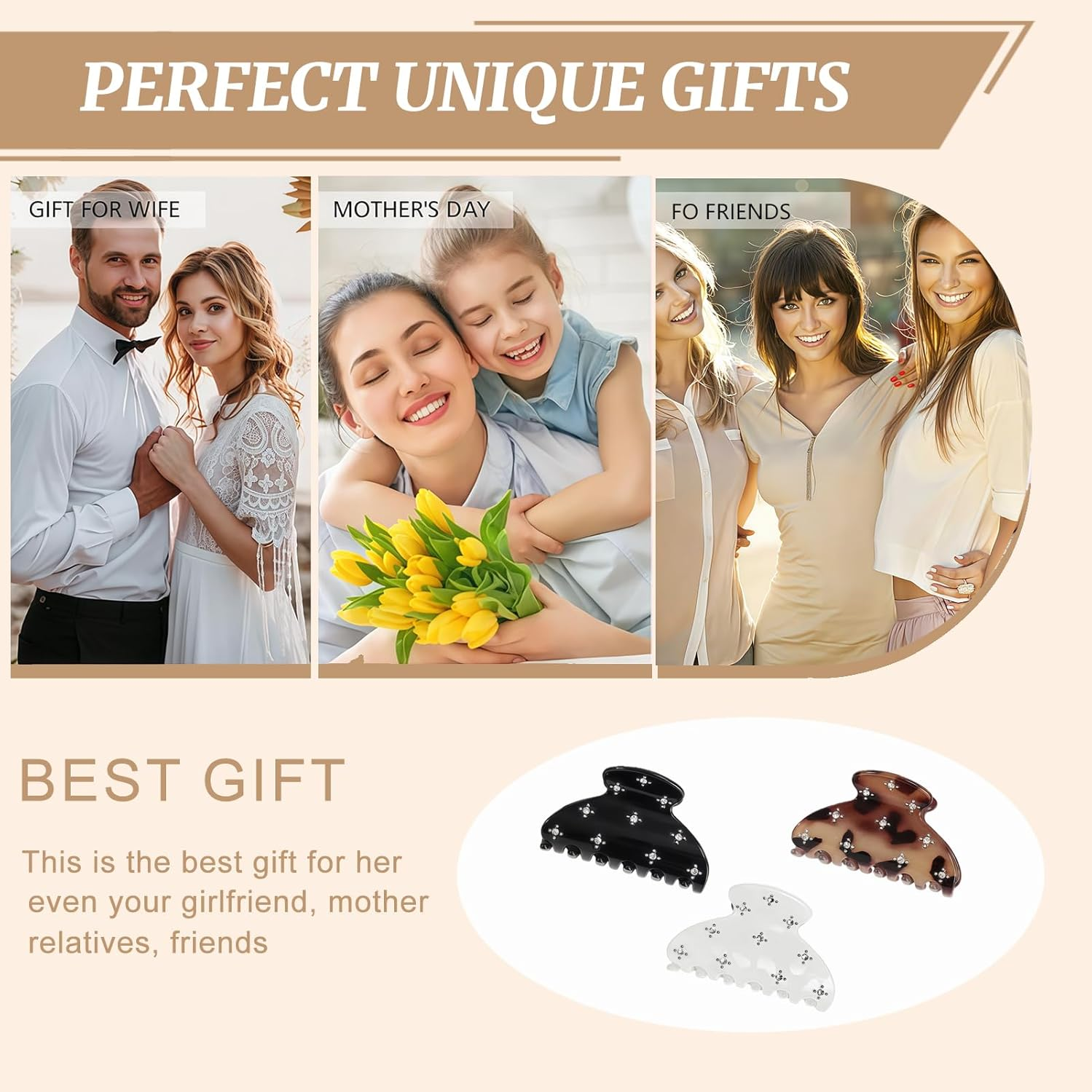 Xanthelle Hair Clips, 3Pack Hair Claws for Women & Small Hair Clips, Sparkling Rhinestone Claw Clips for Fine & Thick Hair, Acrylic Hair Claws image number 2