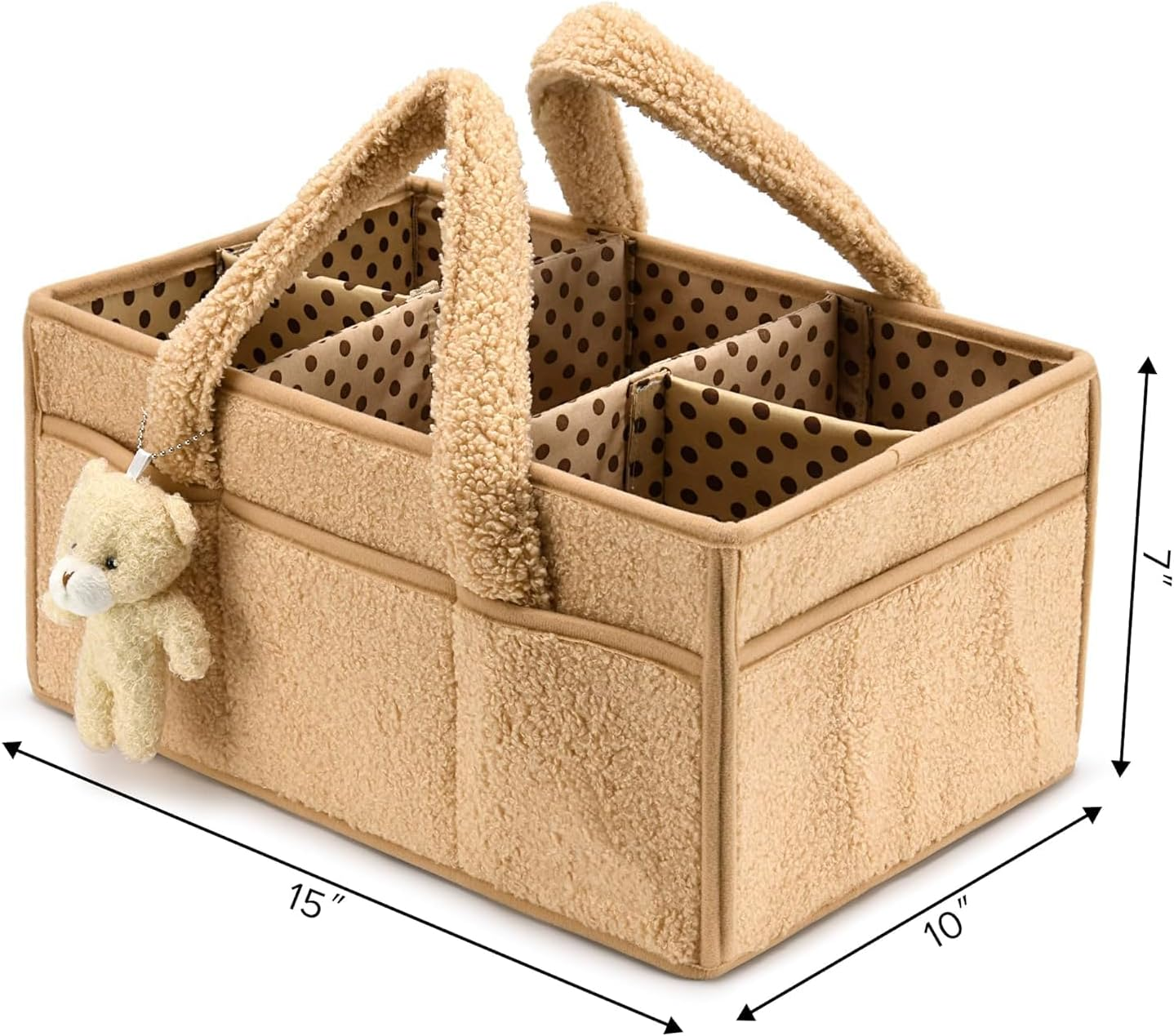 Baby Nappy Caddy Diaper Caddy Organizer, Baby Storage Basket for Diapers and Wipes (Beige Yellow, with Bear) image number 3