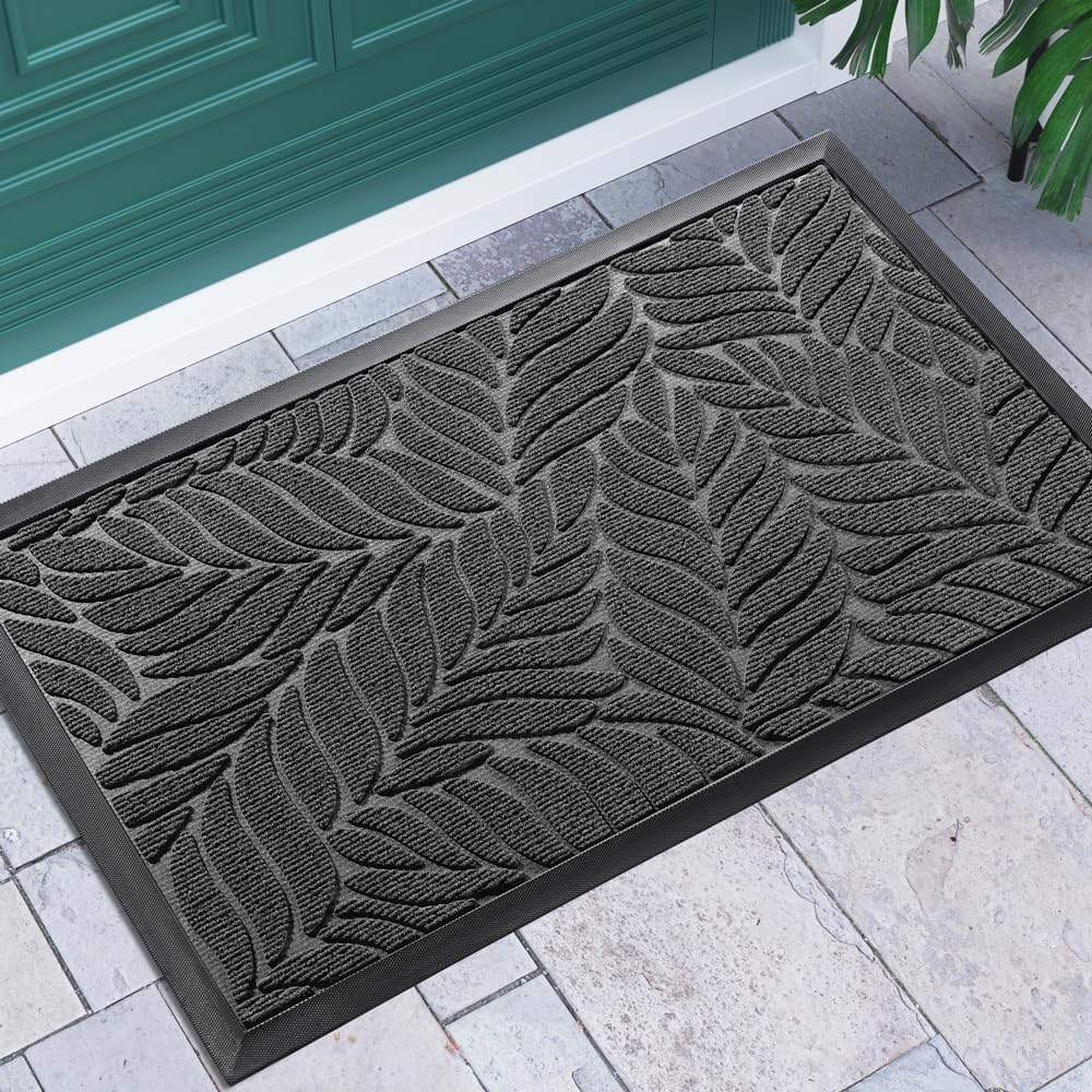 Yimobra Door Mat outside Entrance, All-Season Waterproof Indoor Outdoor Doormat, All-Weather Non-Slip Welcome Mats for Front Door, Low Profile, Patio Porch, 29.5X17, Grey image number 6