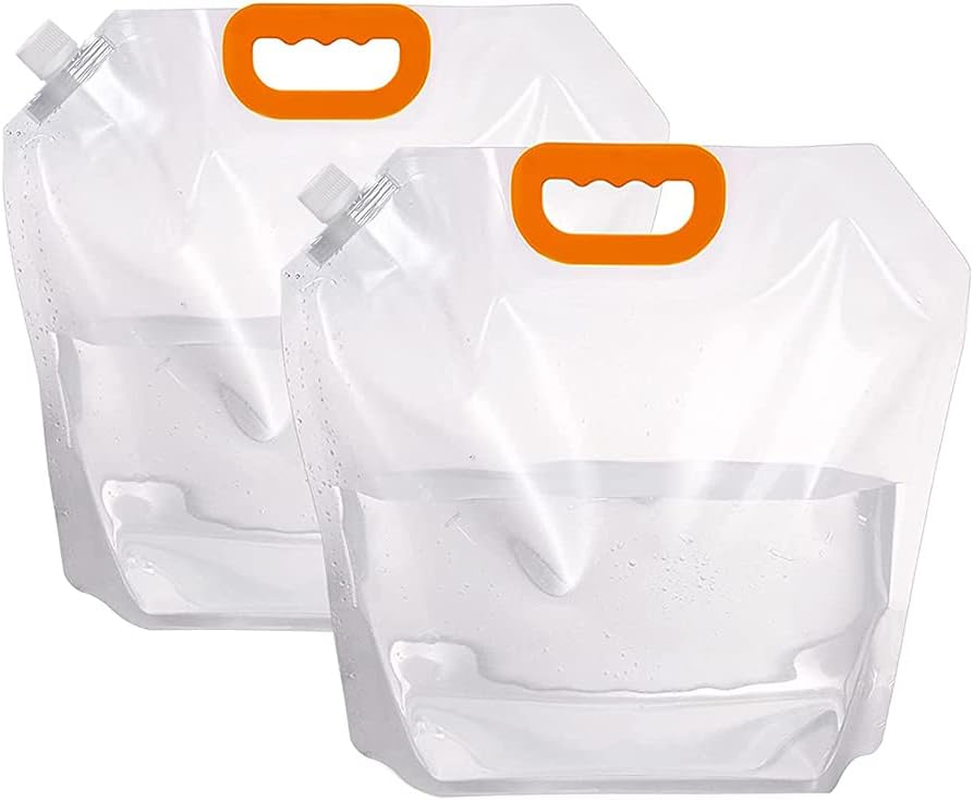 WELANE Collapsible Water Container, 2 PCS Portable Water Storage Carrier Bag for Outdoor Camping (5L /1.32Gallon)