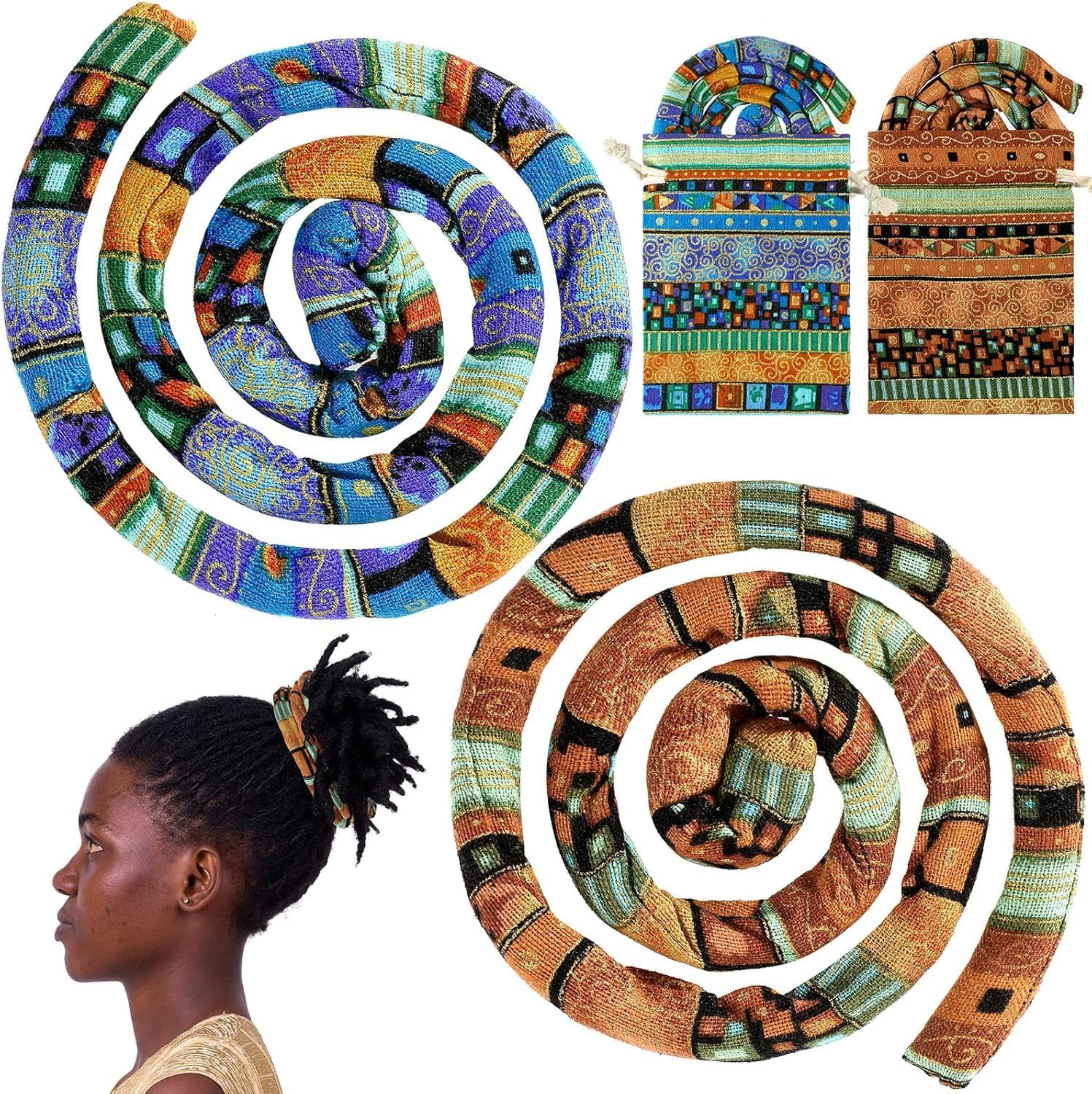 2 Pcs Spiral Lock Hair Tie Dreadlocks Accessories for Men Women Bendable Hair Tie Dreadlocks Ponytail Holder Long Dread Bands for Braids image number 6