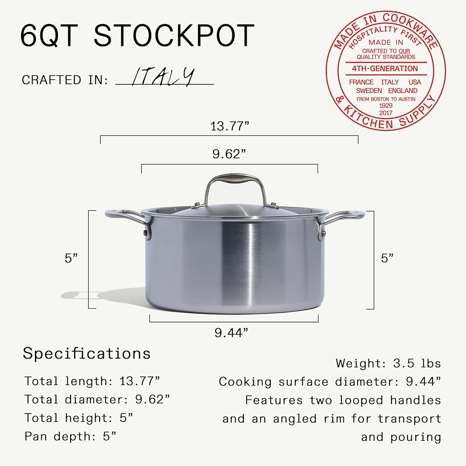 Made in Cookware - 6 Quart Stainless Steel Stock Pot with Lid - 5 Ply Stainless Clad - Professional Cookware - Made in Italy - Induction Compatible image number 1