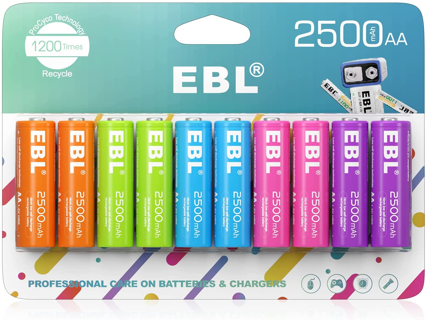 EBL Rechargeable AA Batteries 2500Mah 1.2V Ni-Mh Double AA Battery 10 Pack image number 5
