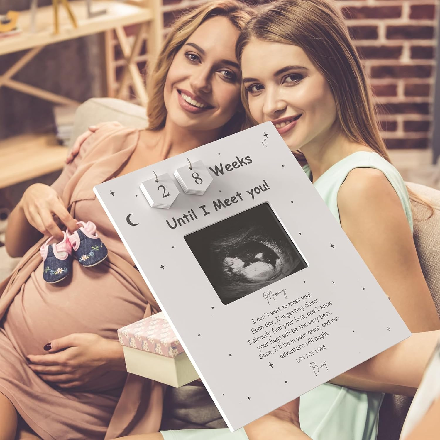 Sonogram Picture Frame Countdown Weeks - Baby Shower Welcome Sign - Standard 4"X3" Ultrasound Photo - Pregnancy Announcements Ideas - Gender Reveal Gifts - New Mom Expecting Parents to Be Keepsake image number 2