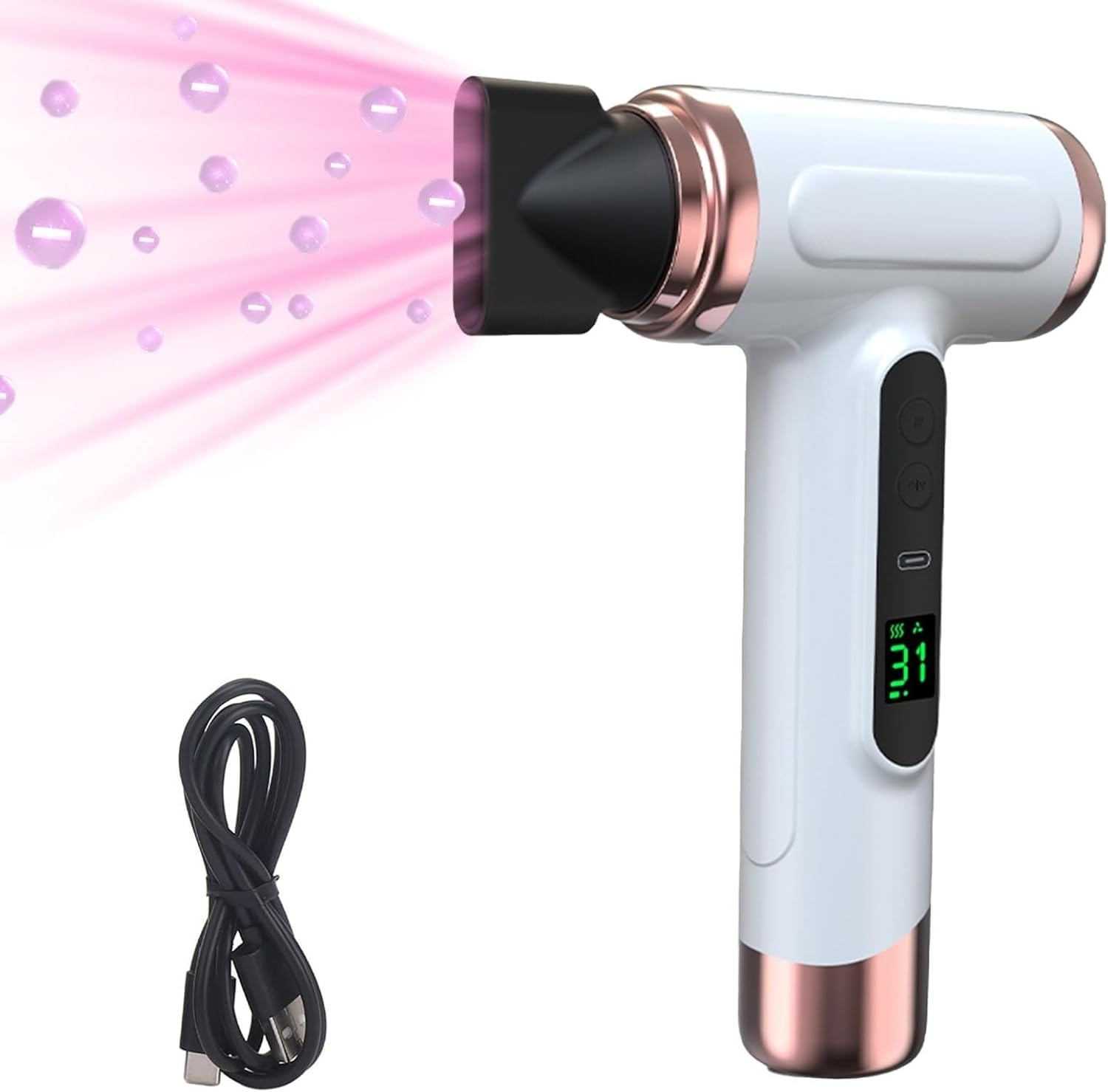 Cordless Travel Hair Dryer Rechargeable, 3 Speeds or 3 Temperatures, Digital Screen Compact, Lightweight, Fast Drying for Women or Men on the Go (Pink)