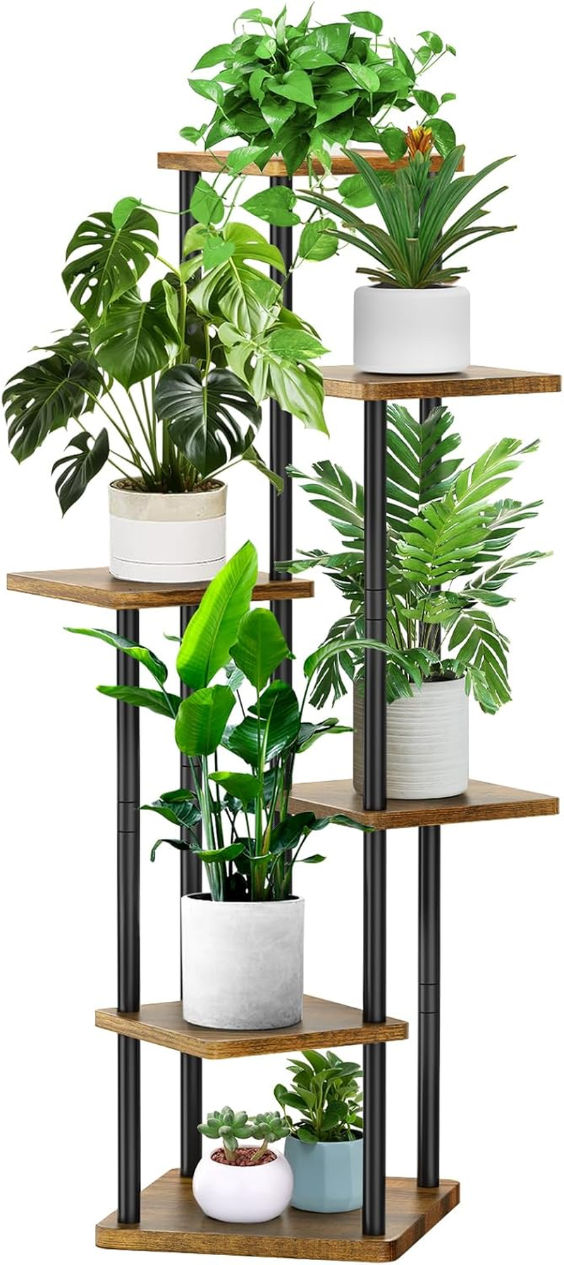 6 Tier Wood Tall Plant Stand Metal Rack Indoor, Multiple Flower Pot Holder Shelves Corner Rack, Planter Shelf Display Rack Storage Organizer for Patio Living Room Balcony Garden(Black) image number 5