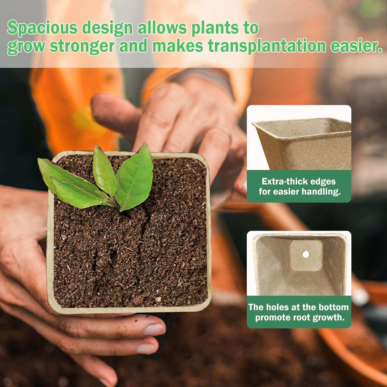 Doubleggs 150 Packs Square Peat Pots, 3.15-Inch Biodegradable Seed Starter Pots for Germination, Nursery Planting Trays with 100 Labels and 2 Transplant Tools image number 3