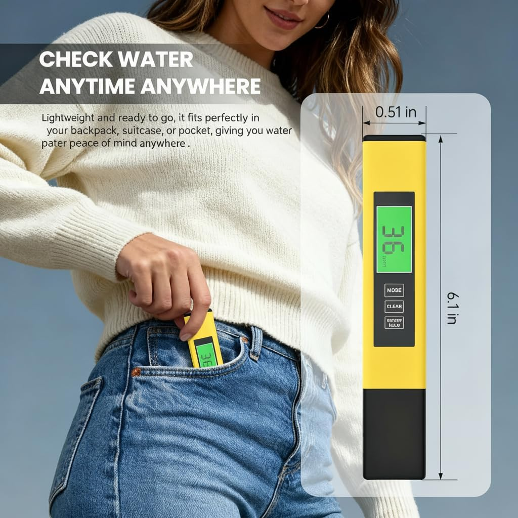 4 in 1 TDS Meter Digital Water Tester - Accurate and Reliable TDS EC & Temp(&deg;C,&deg;F) Meter - 0-9999Ppm - Professional Testing for Drinking Water, RO/DI System, Aquariums Etc (Yellow) image number 4