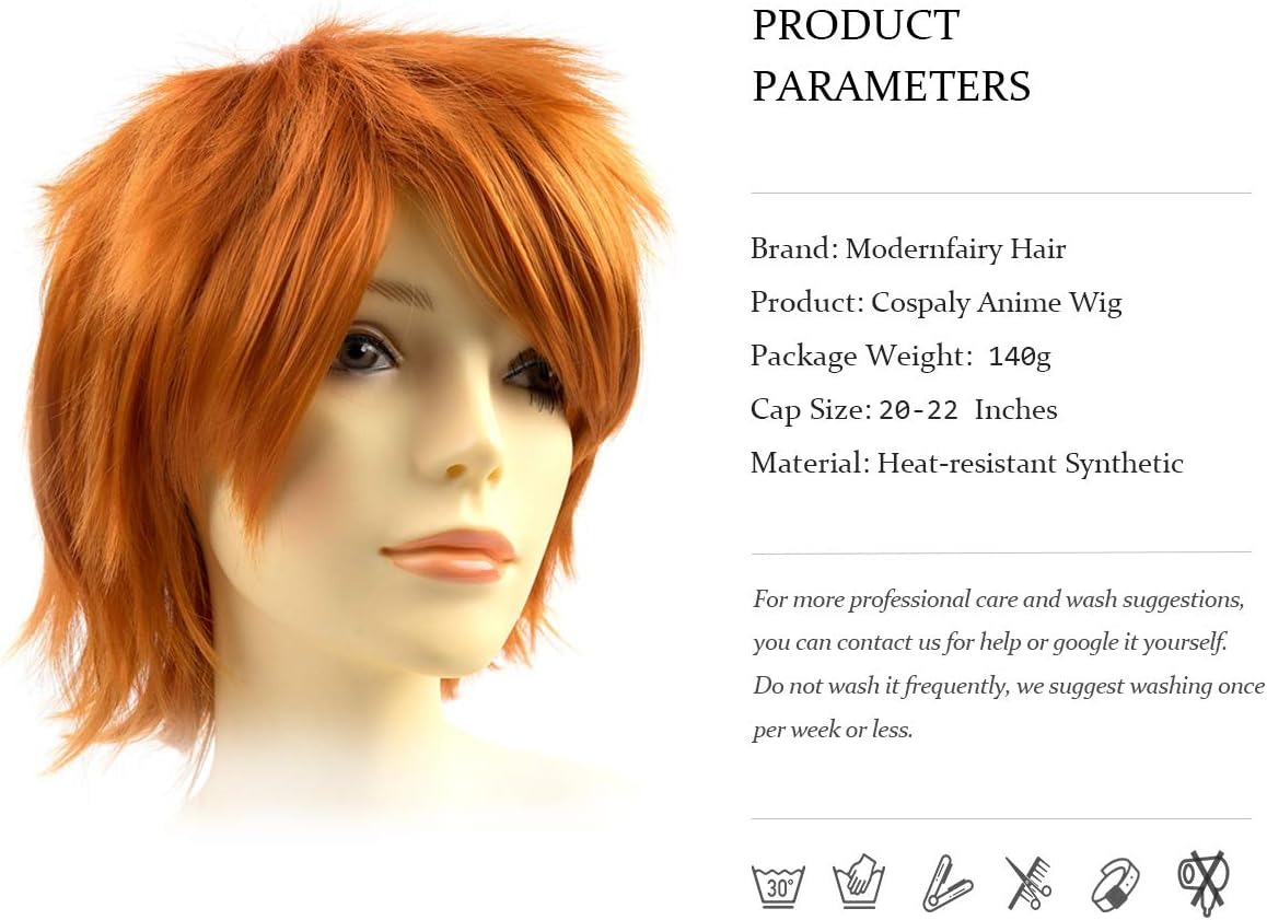 Modernfairy Anime Halloween Wig Dark Orange for Cosplay Party, Synthetic Layered Short Hair Wigs with Bangs, Pastel Wigs for Women Men - Blue image number 4