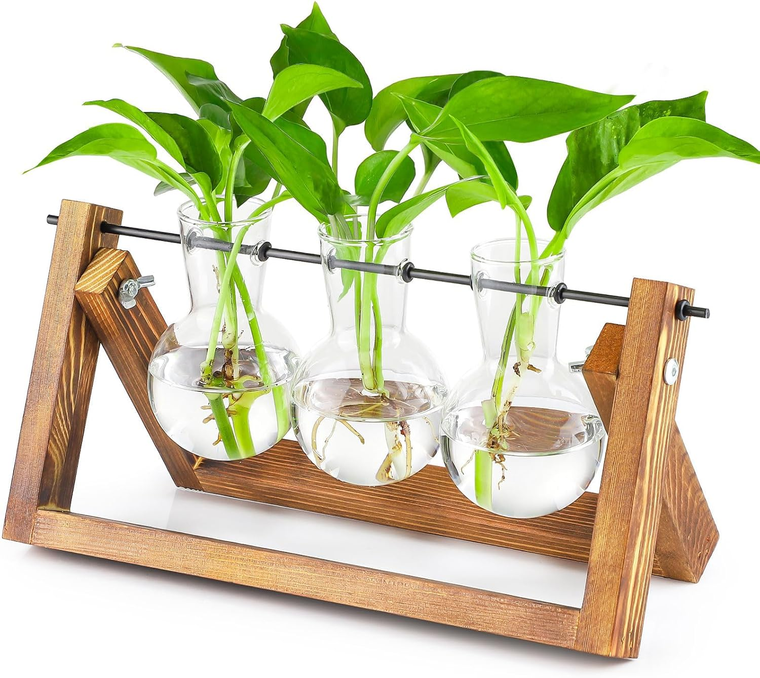 Propagation Station Plant Terrarium with Wooden Stand, Desktop Propagation Stations Glass Hydroponics Terrarium Planter Holder for Gardening Office Home Decor(3 Bulbs Vase) image number 4