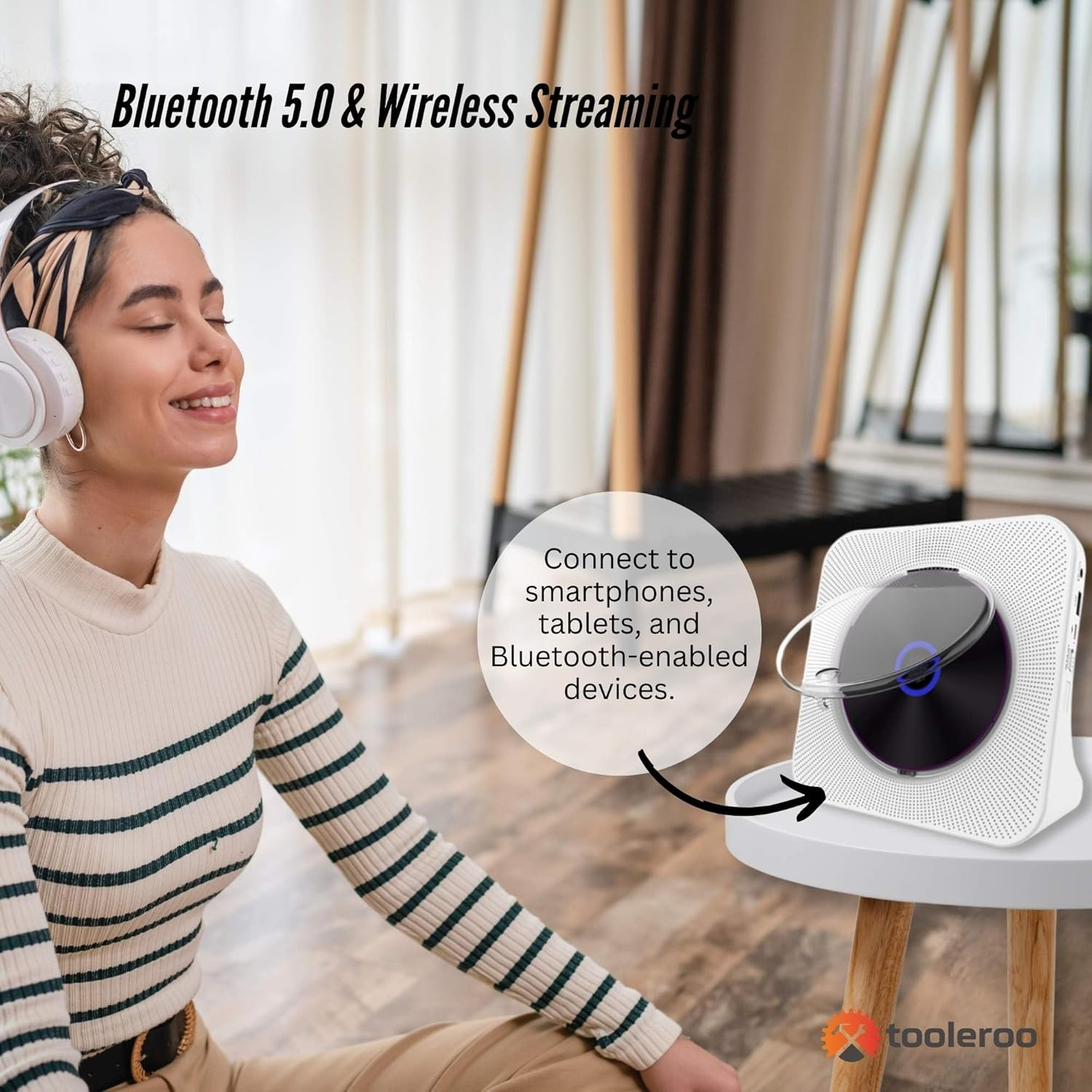 Tooleroo USB Rechargeable Desktop CD Player Speaker &ndash; Bluetooth Portable White image number 5